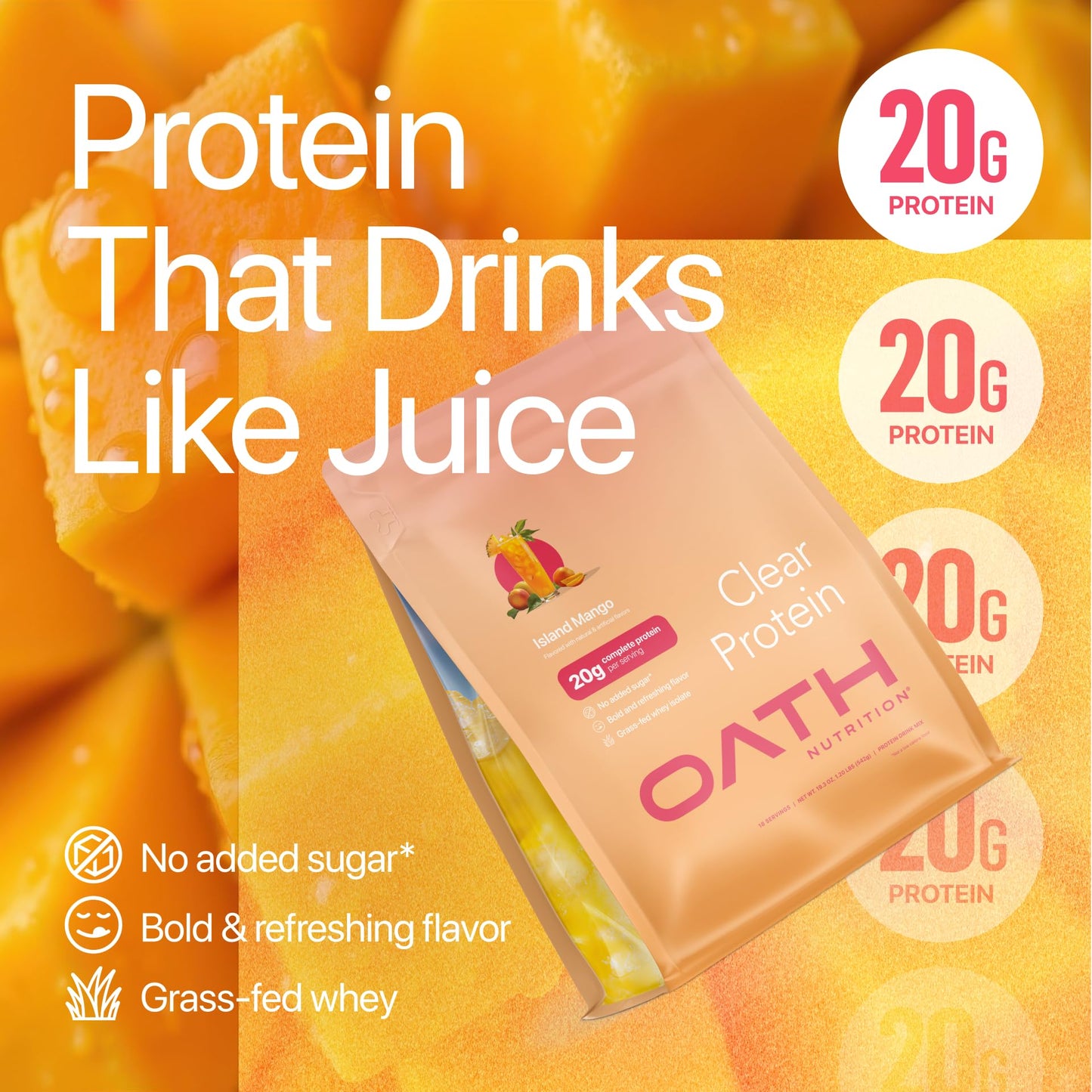 Oath Nutrition Clear Whey Isolate Protein Powder Island Mango, 18 Servings