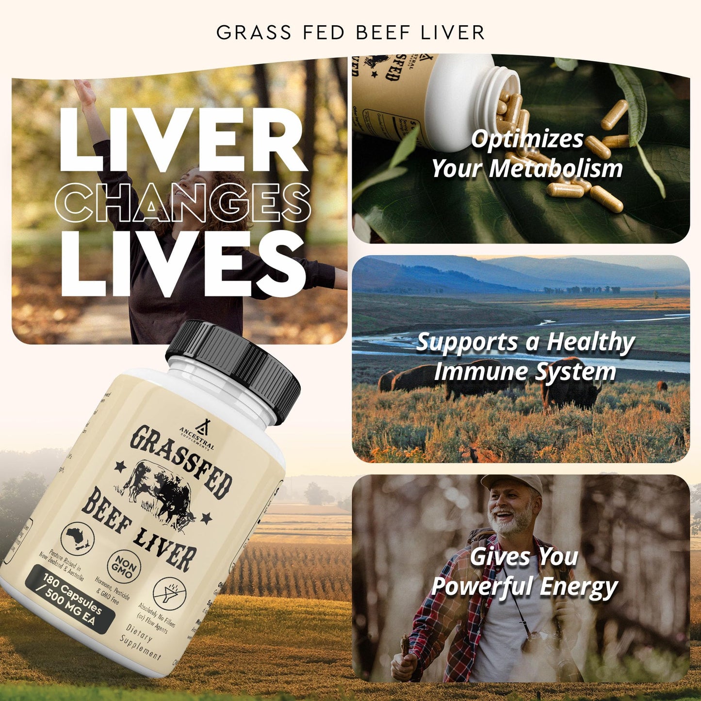 Ancestral Supplements Grass Fed Beef Liver Capsule, 3-Pack
