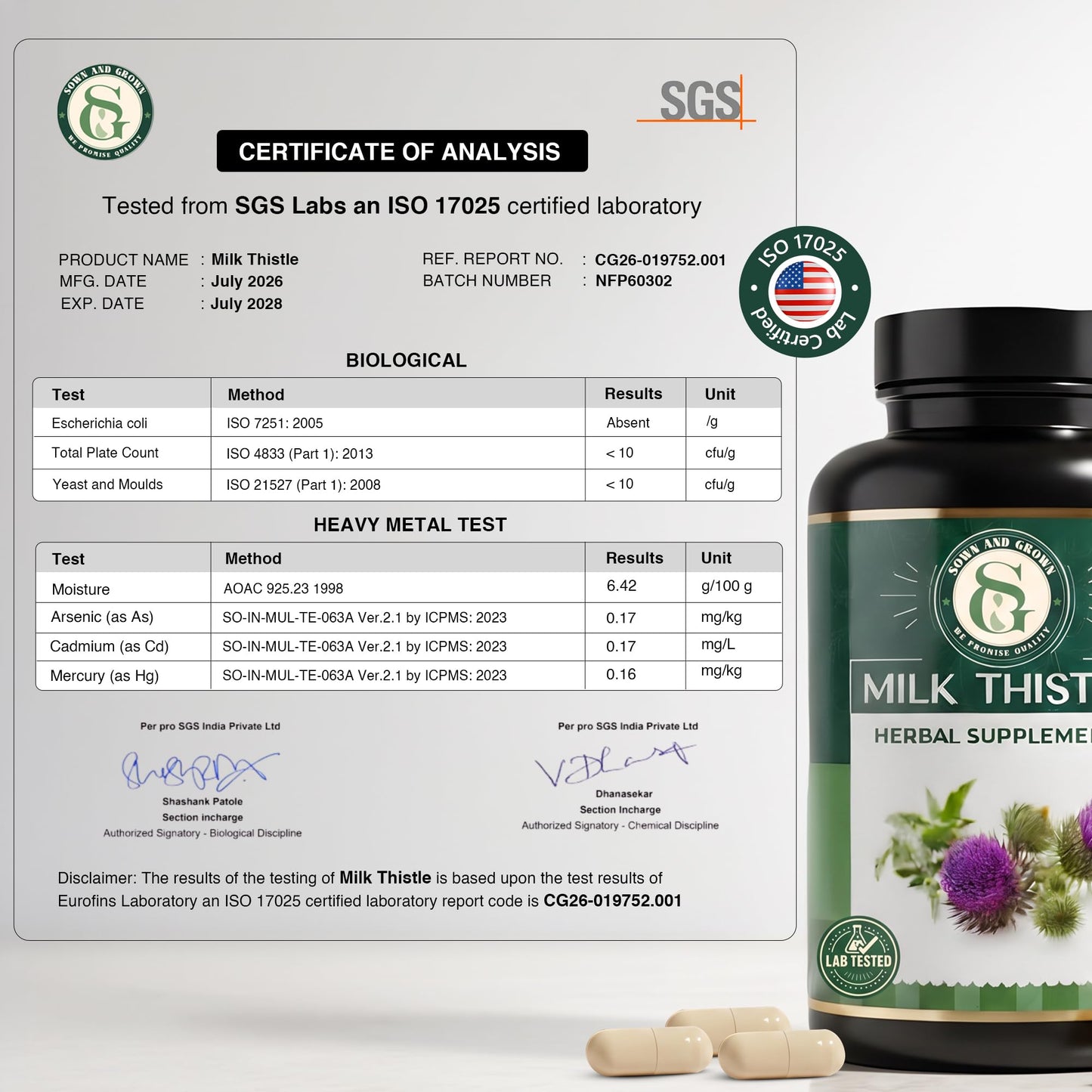 Sownandgrown Milk Thistle Supplement 250mg Liver Detox & Support Capsule, 120 Capsules