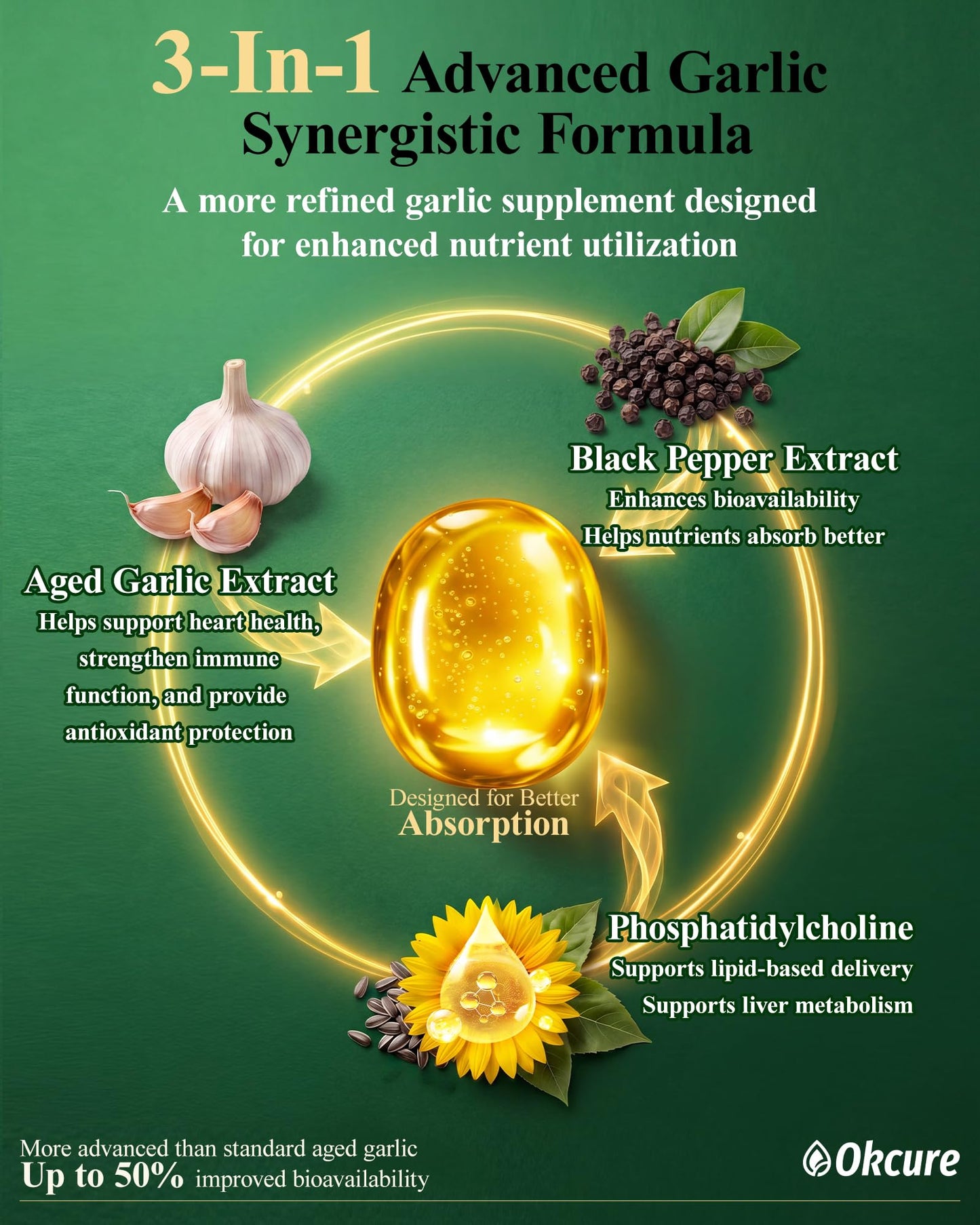 Okcure Aged Garlic Extract Softgels, 300 Count