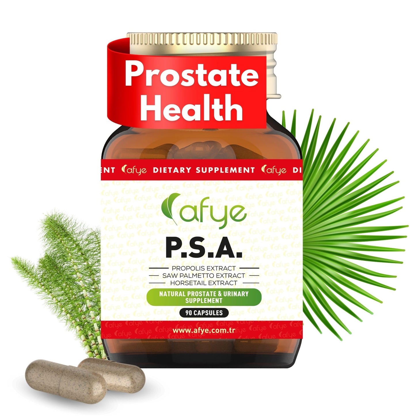 afye Saw Palmetto Prostate Supplement for Men with Propolis Extract & Horsetail, Capsules, 90 Count