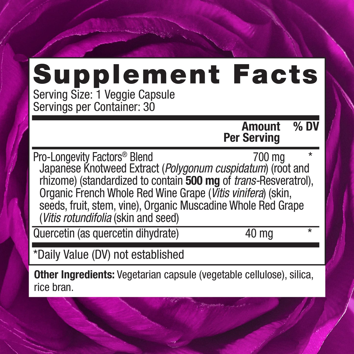 Reserveage Nutrition Resveratrol 500 mg Trans-Resveratrol Antioxidant Supplement Capsule 120 Count