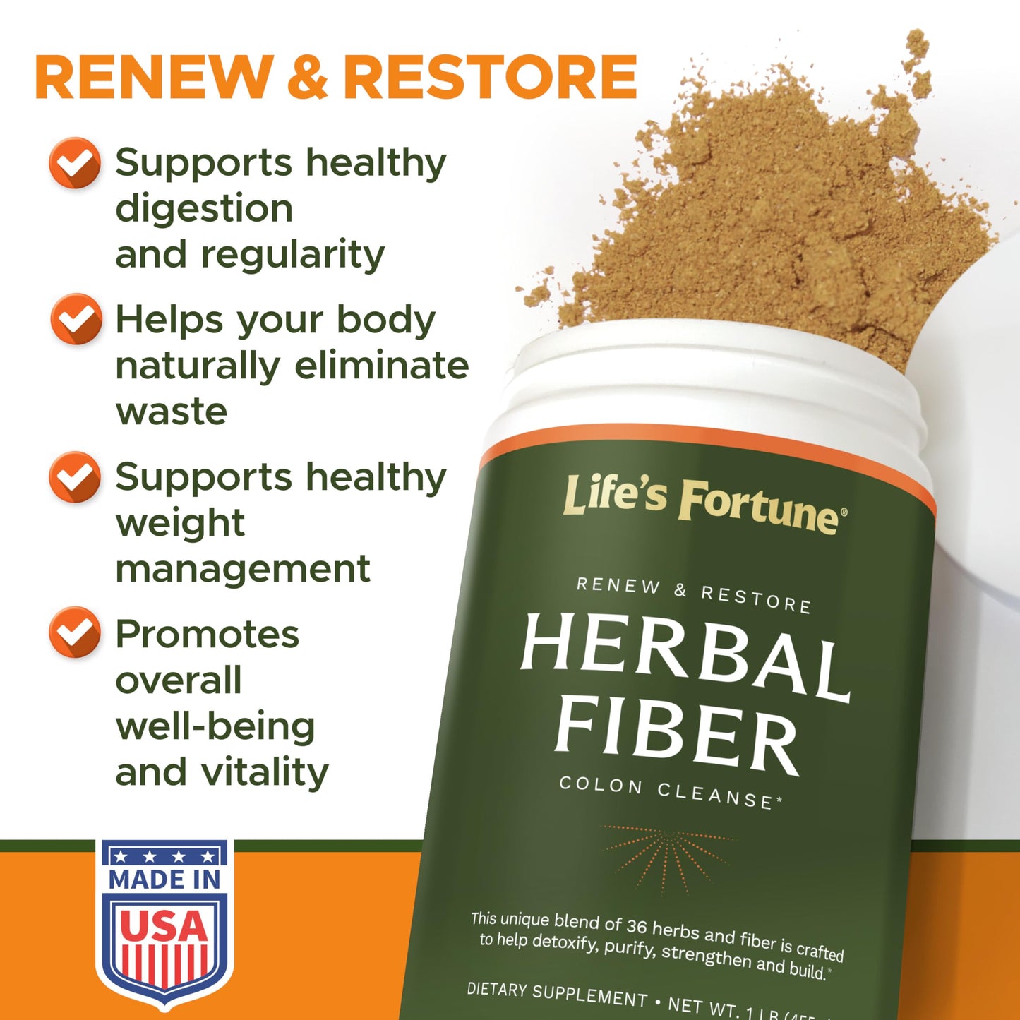 Life's Fortune Herbal Fiber Colon Cleanse Powder, 16-Count