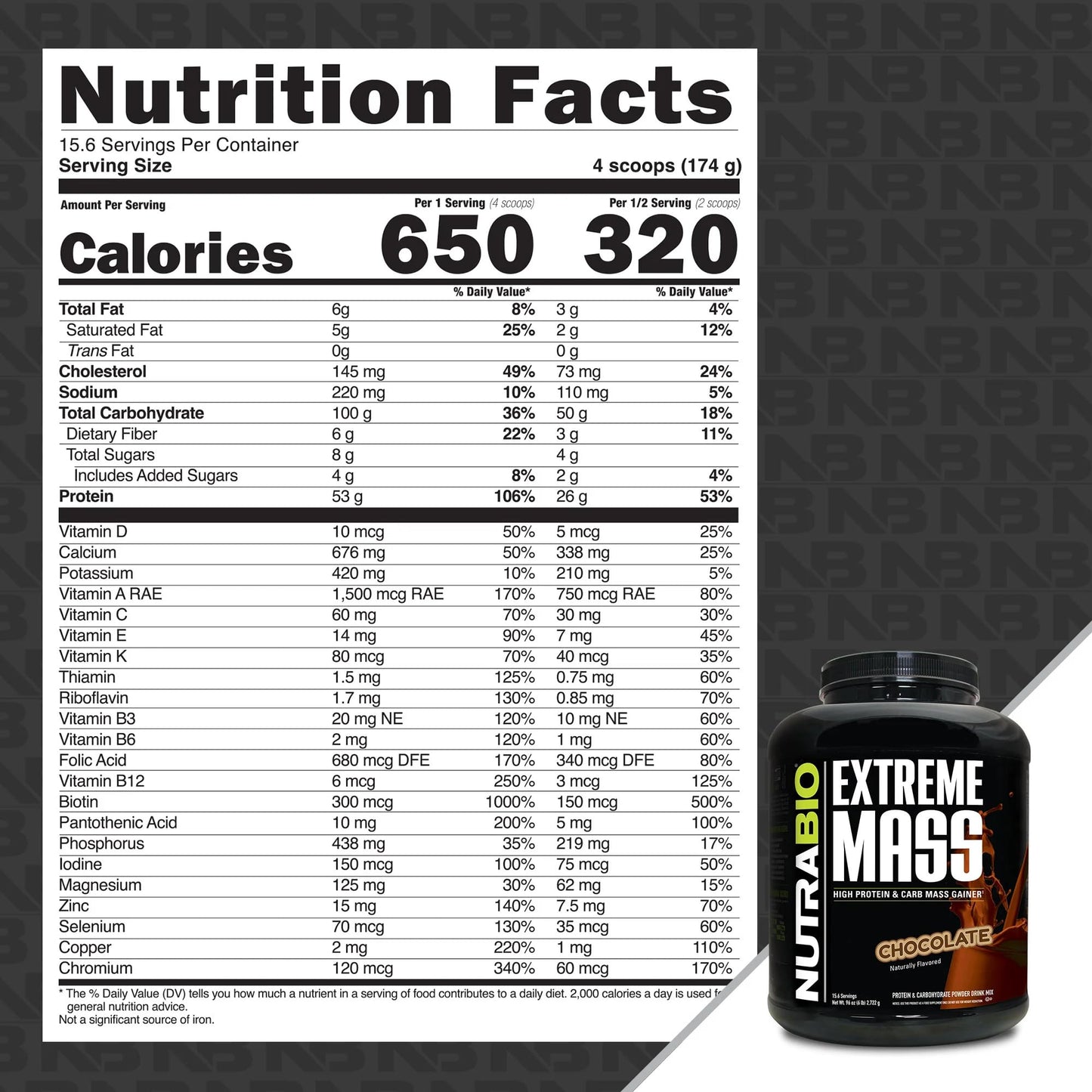 NutraBio Extreme Mass Gainer Protein Powder, Chocolate, 96 Servings