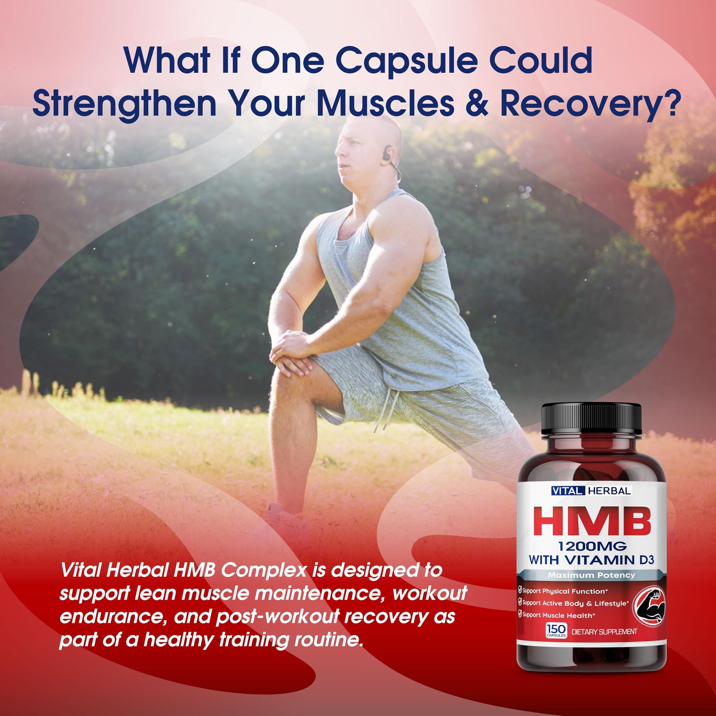 VITAL HERBAL Liposomal HMB with Vitamin D3 – Maximum Potency – Supports Muscle Health & Active Body 150 Capsules