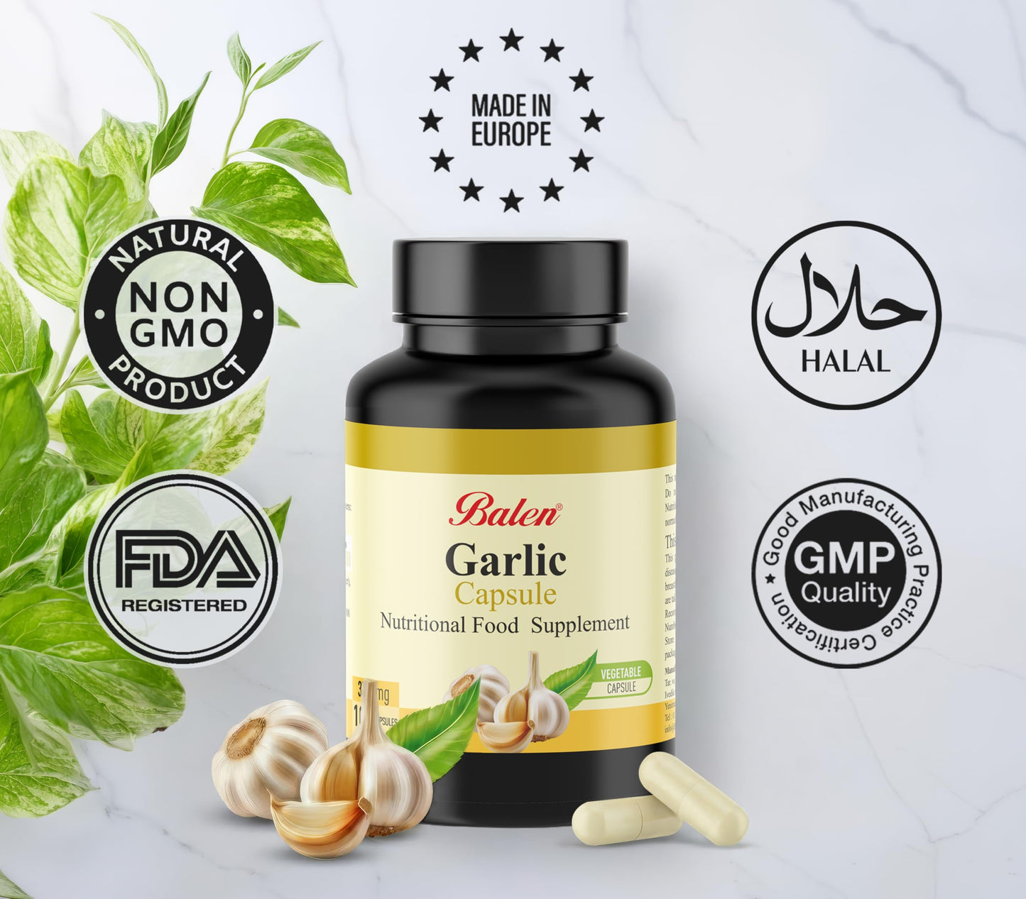 Balen Organic Garlic Powder Soft Capsules 100 Count