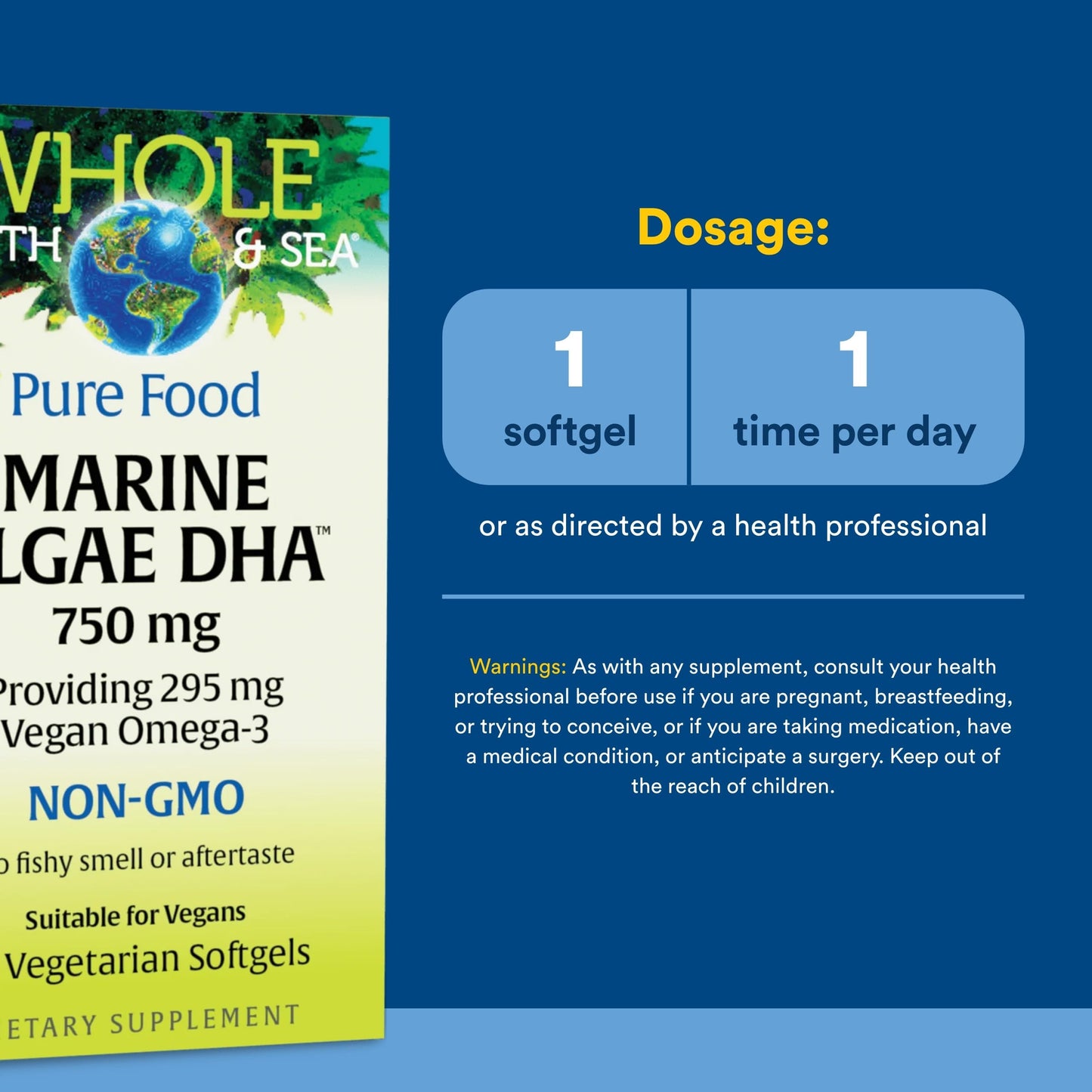Natural Factors Whole Earth & Sea Marine Algae DHA Vegan Omega-3 Supplement Softgels 30