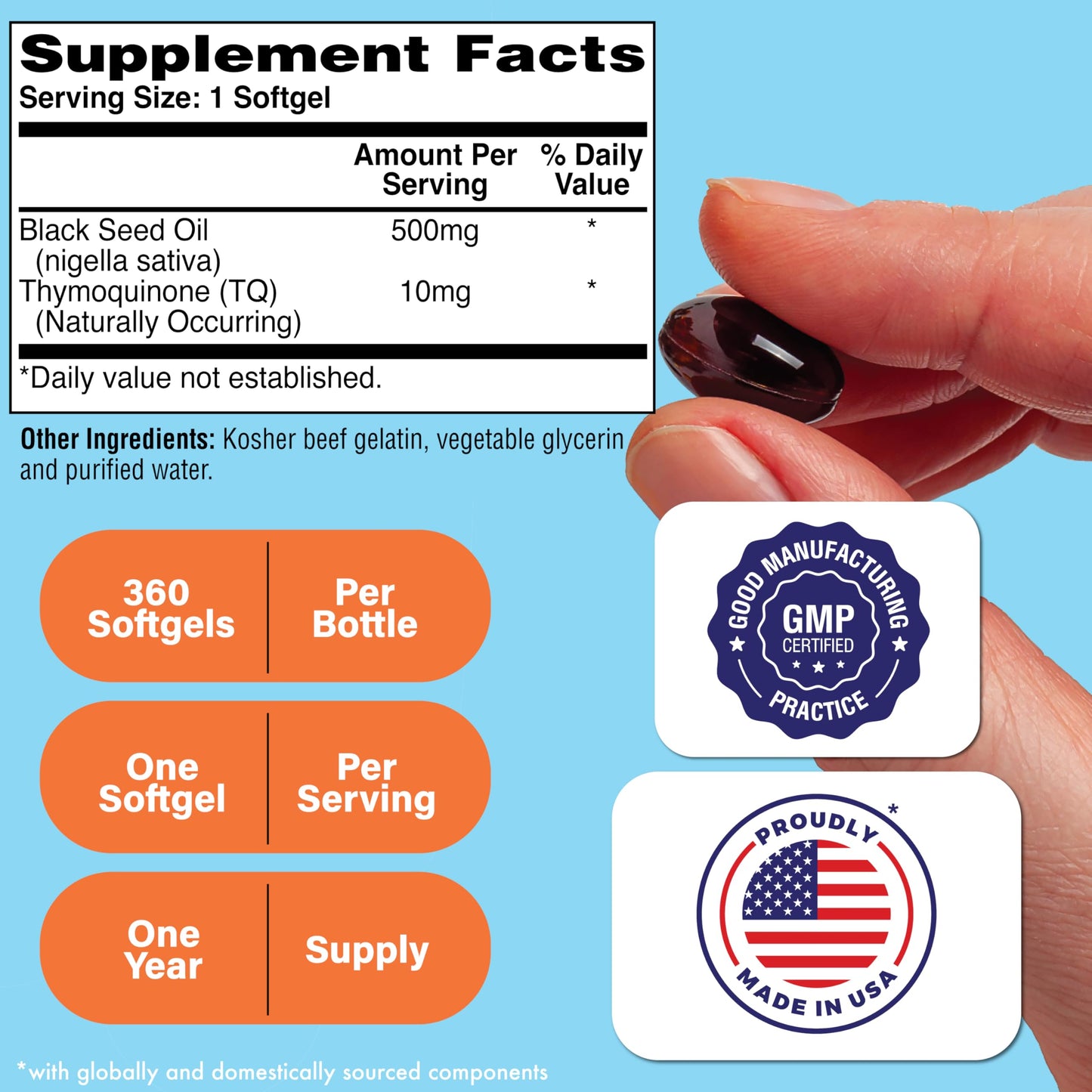 Health Thru Nutrition Black Seed Oil 500mg Softgels, 360 Count