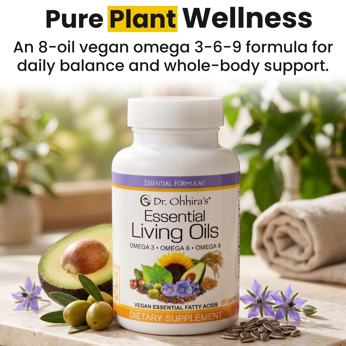 Essential Formulas Dr Ohhira's Essential Living Oils, Triple Omega 3-6-9 Supplements Capsules, 60 Count