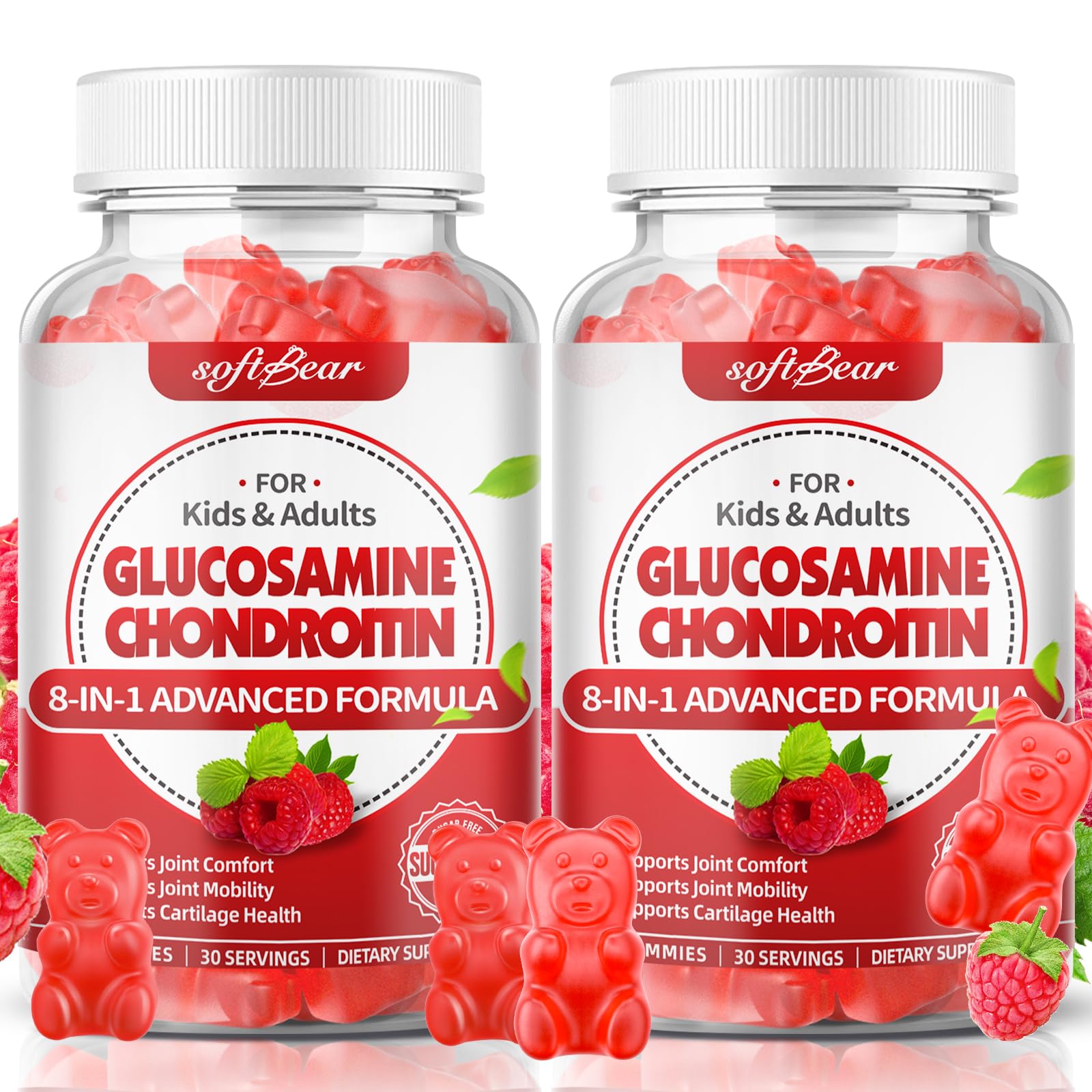 Softbear Glucosamine Chondroitin Gummies Sugar Free Extra Strength Raspberry Flavored, 120 Count