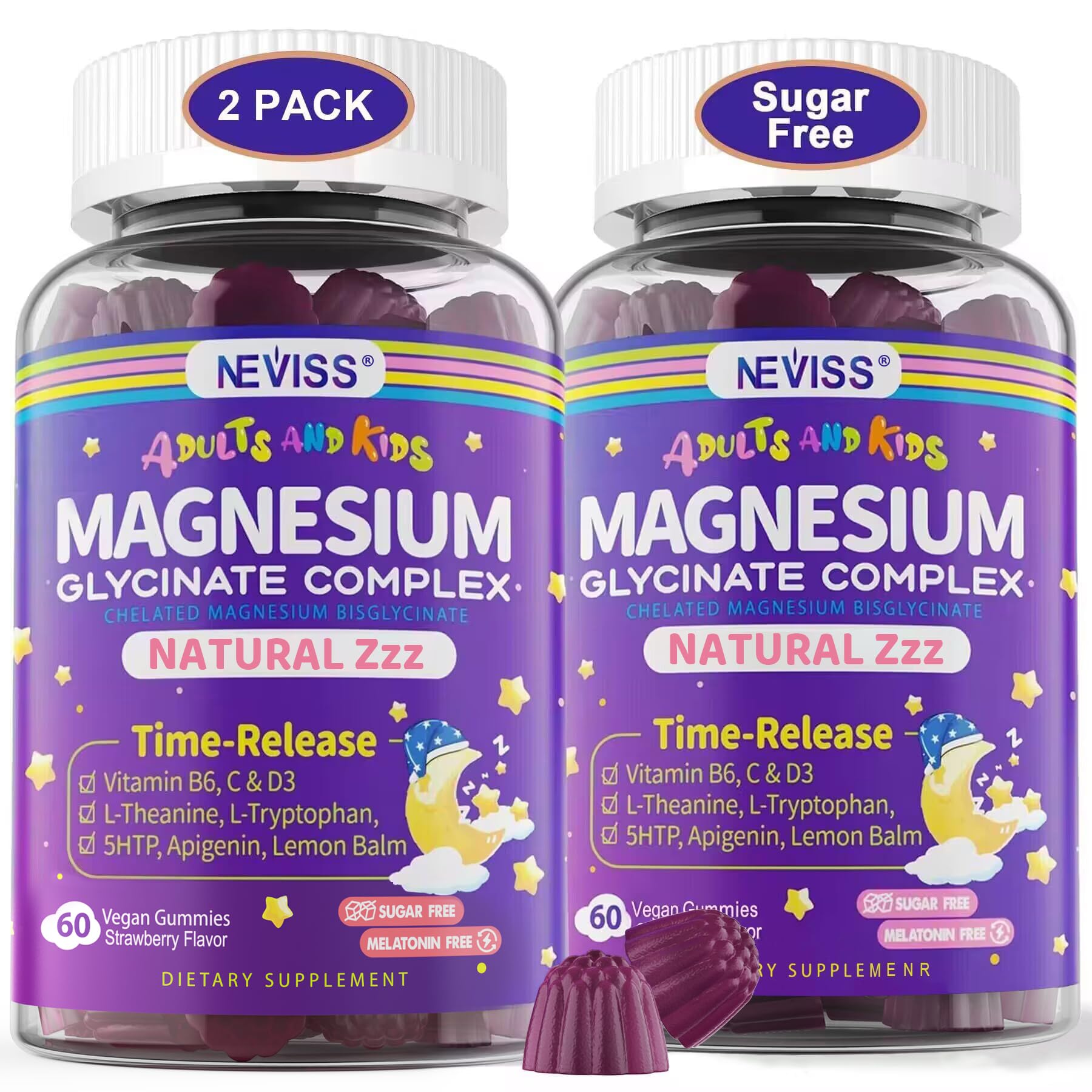 NEVISS Magnesium Glycinate Gummies 120 Count