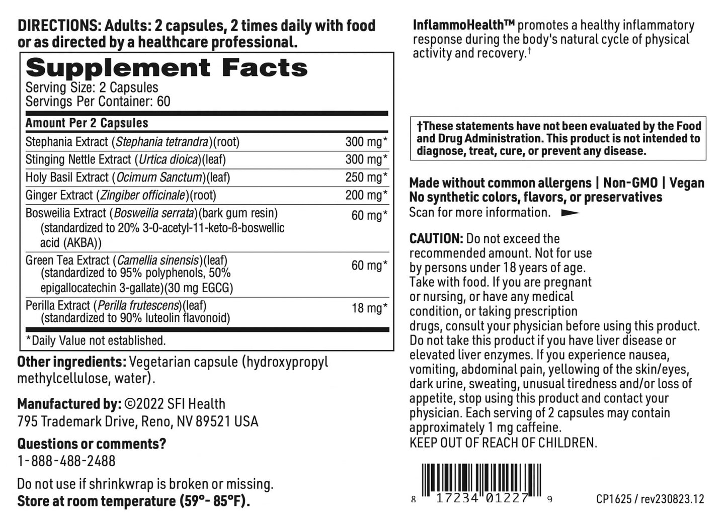 SFI Health Advanced Inflammation Support - Hypoallergenic Formula with Boswellia, Stephania & Nettle 120 Capsules