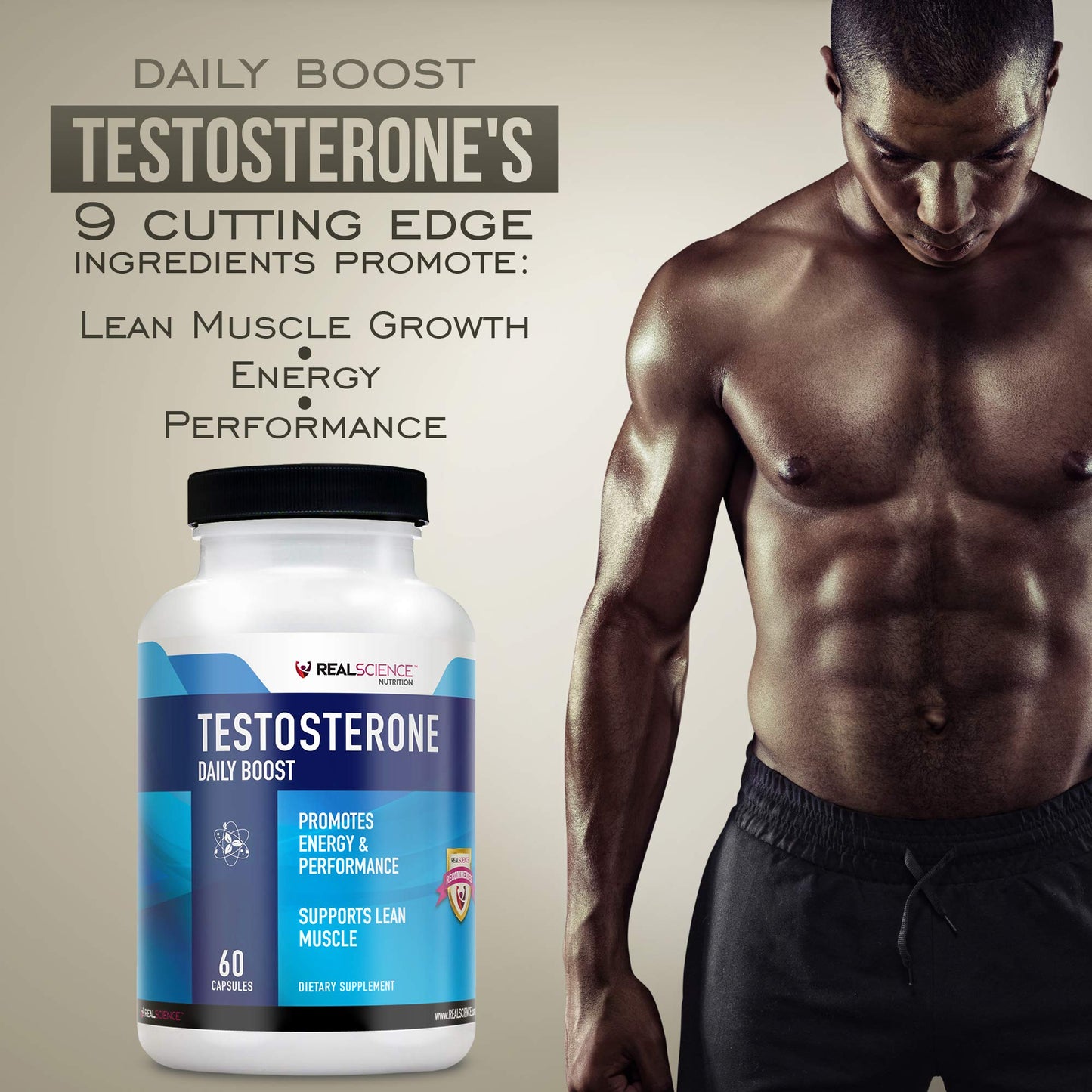 Real Science Nutrition Daily Boost Free Testosterone Booster for Men Capsules 60 Count