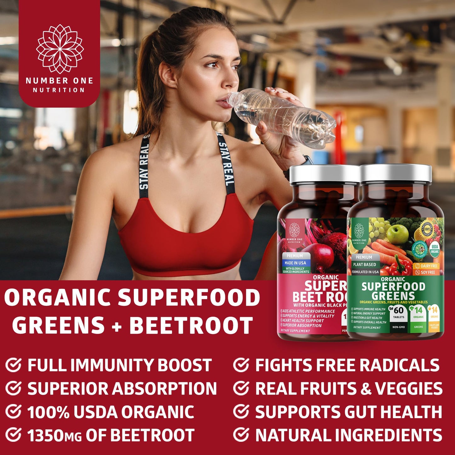 Number One Nutrition N1N Premium and Organic Superfood Greens and Beet Root Tablets, 120 Tablets