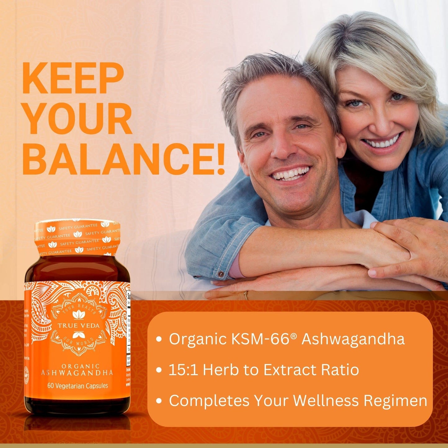 True Veda USDA Organic KSM-66 Ashwagandha Root Capsules 60 Count