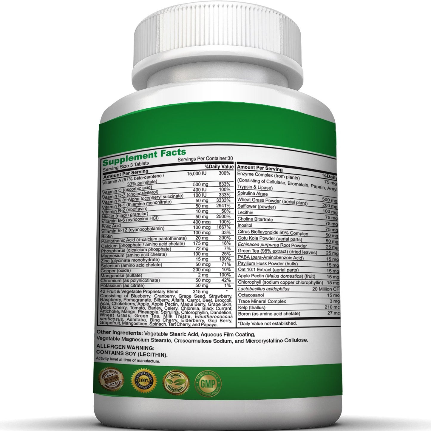 Pure Healthland Non-GMO Super Daily Multivitamin for Adults – 42 Natural Fruits & Vegetables Blend with 21 Essential Vitamins & Minerals – Vegan Coating Tablets, 90 Count