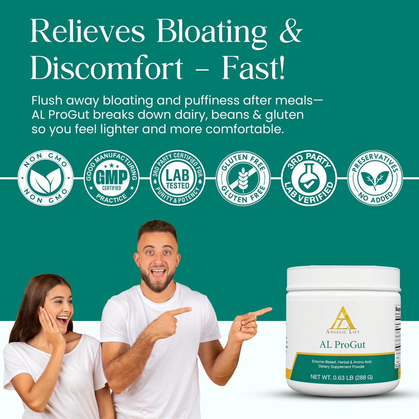 ANGELIC LIFT AL ProGut – Gut Health Supplement with Enzymes, Herbs & Amino Acids – Daily Digestive Support Powder, 10.2 oz