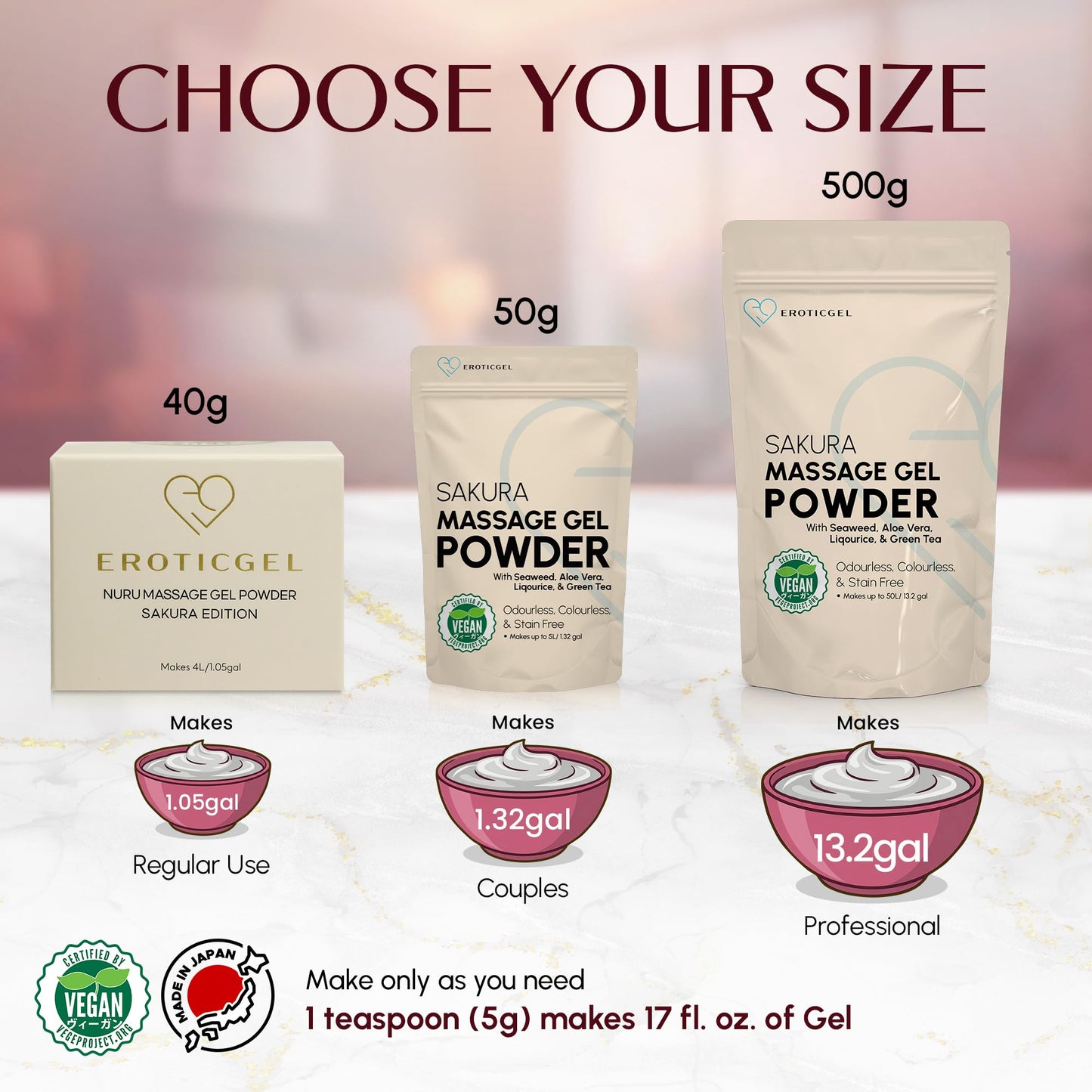 EROTICGEL Japanese Nuru Massage Gel Powder Sakura Edition, 1.41 oz Pack of 1