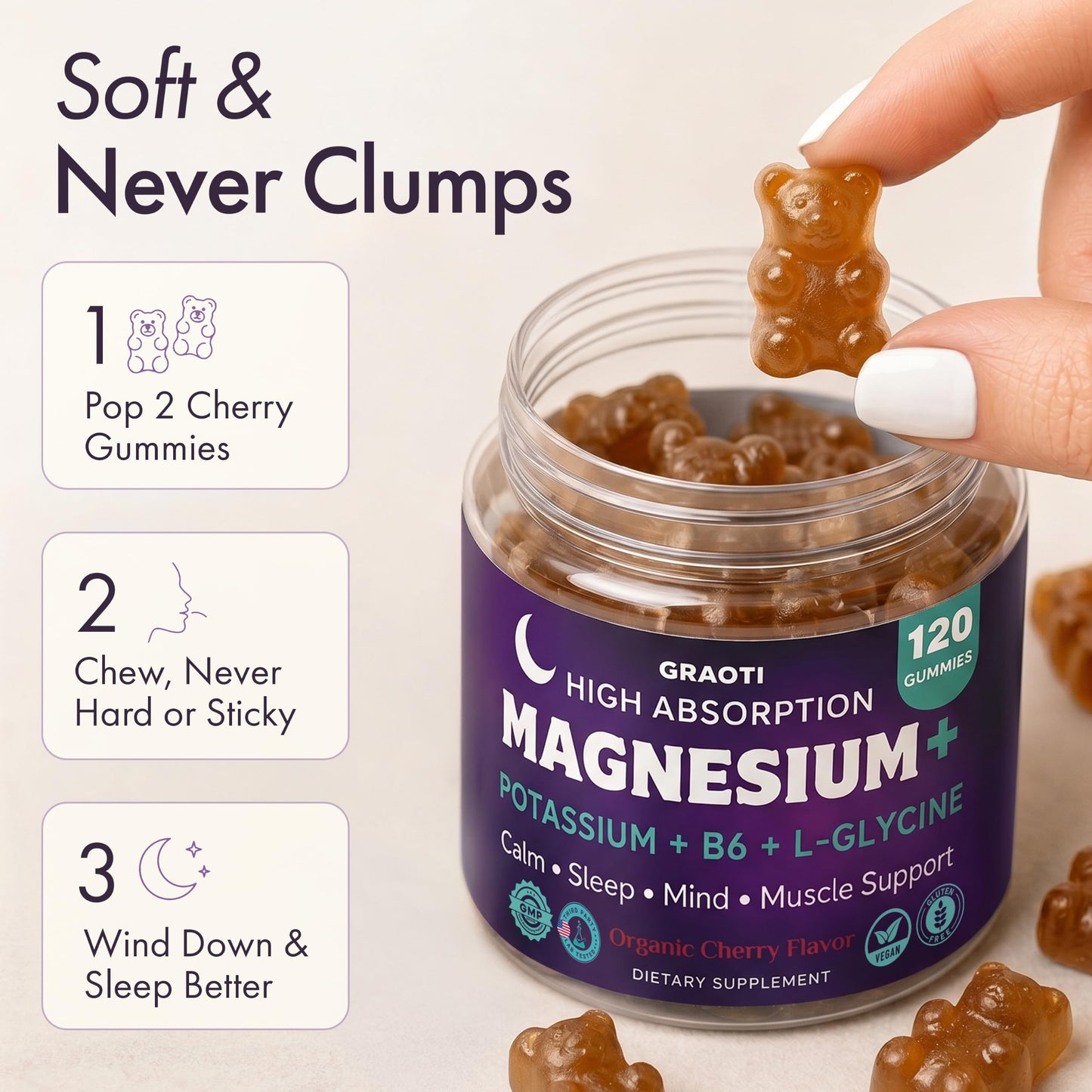 GRAOTI Magnesium Gummies 1000 mg/Serv with B6, Magnesium Complex, Sugar Free 120 Count