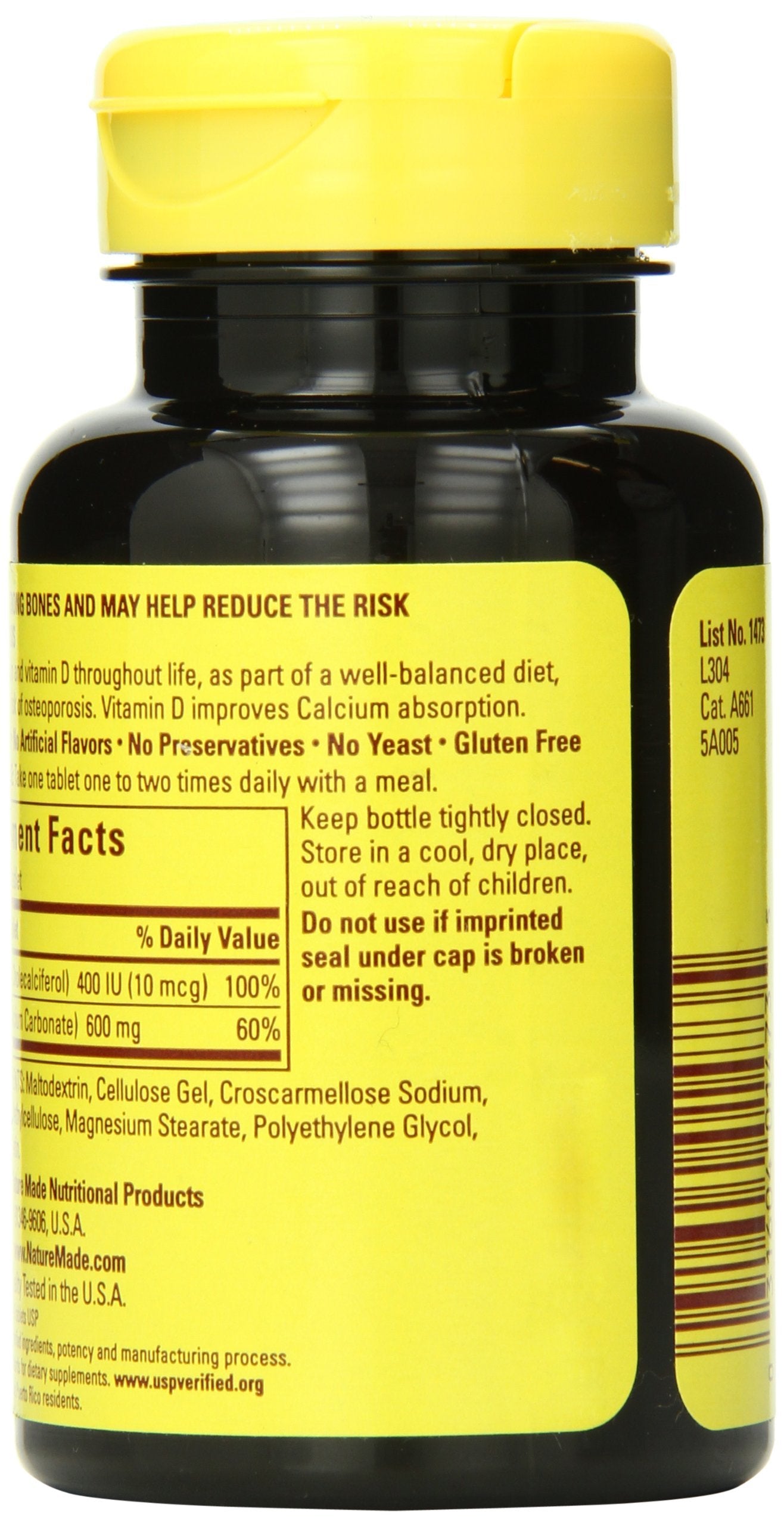 Nature Made Calcium 600 mg with Vitamin D3 for Immune Support, 180 Tablets