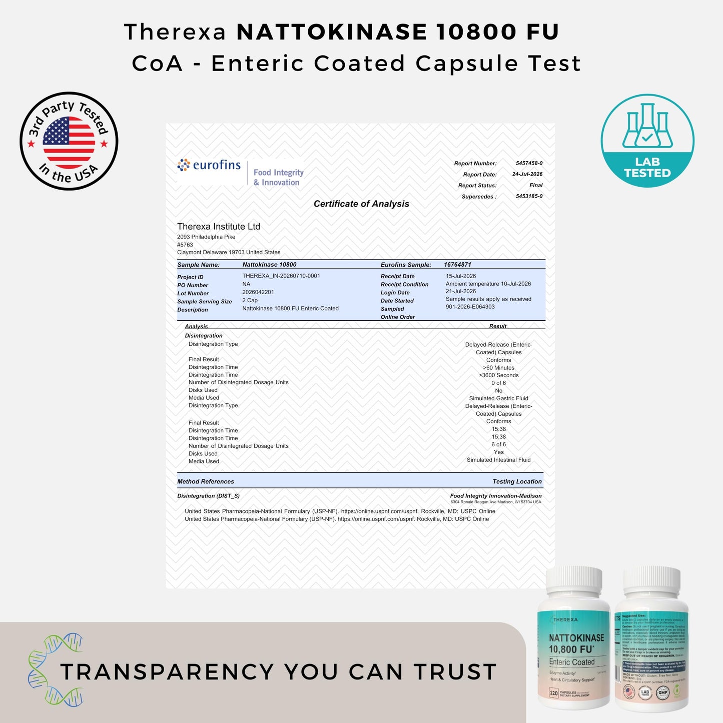 THEREXA Nattokinase 10800 FU Capsule 120 Count