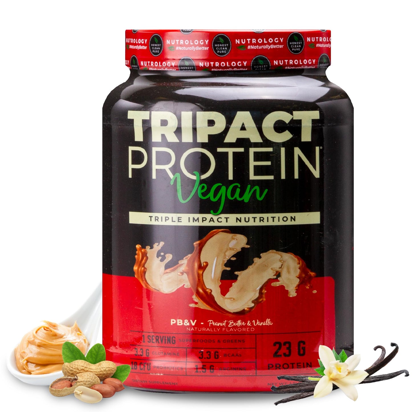 Nutrology TRIPACT Vegan Protein Peanut Butter Vanilla Flavor Powder, 20 Servings