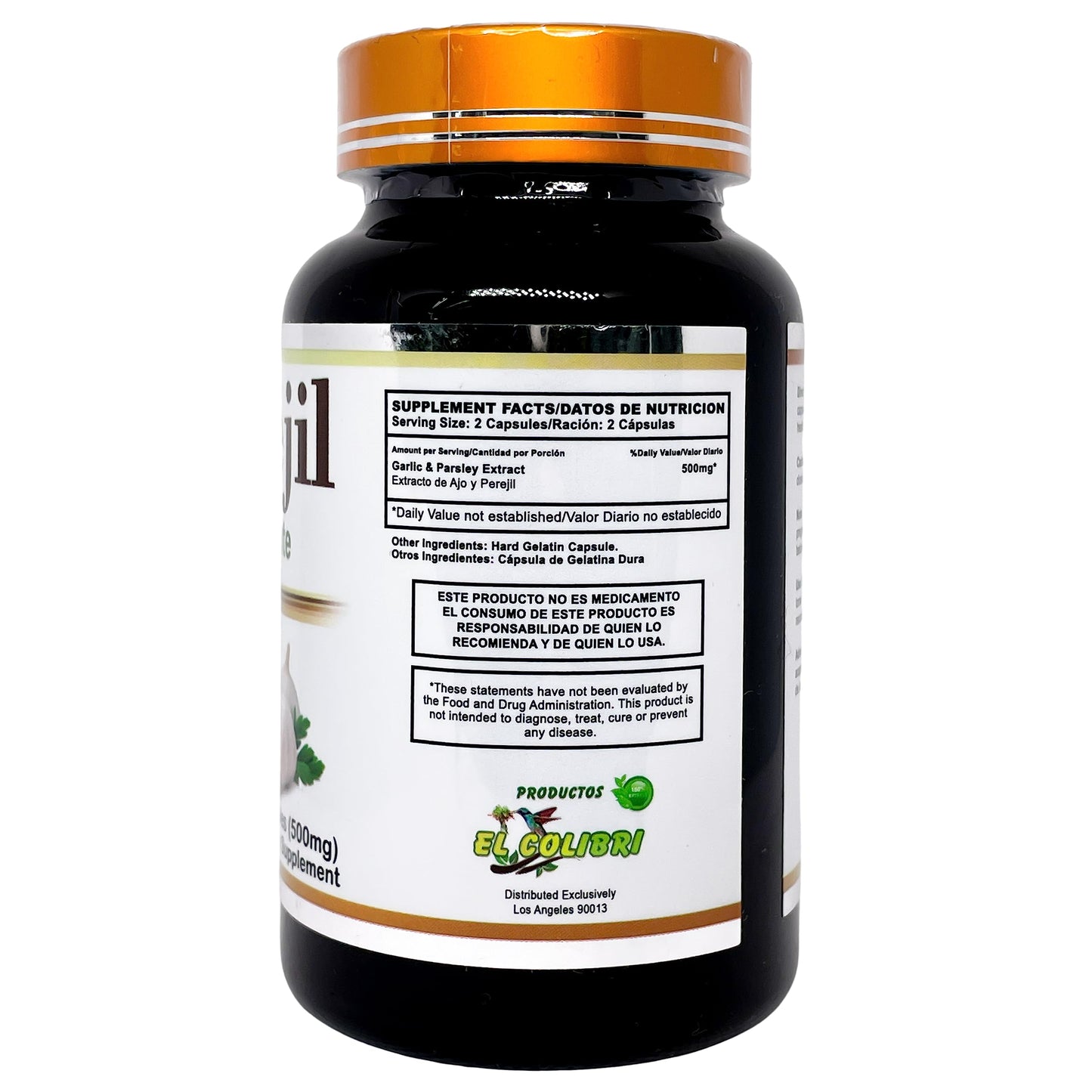Productos El Colibri Garlic and Parsley Extract 500mg, Capsules, 90 Count