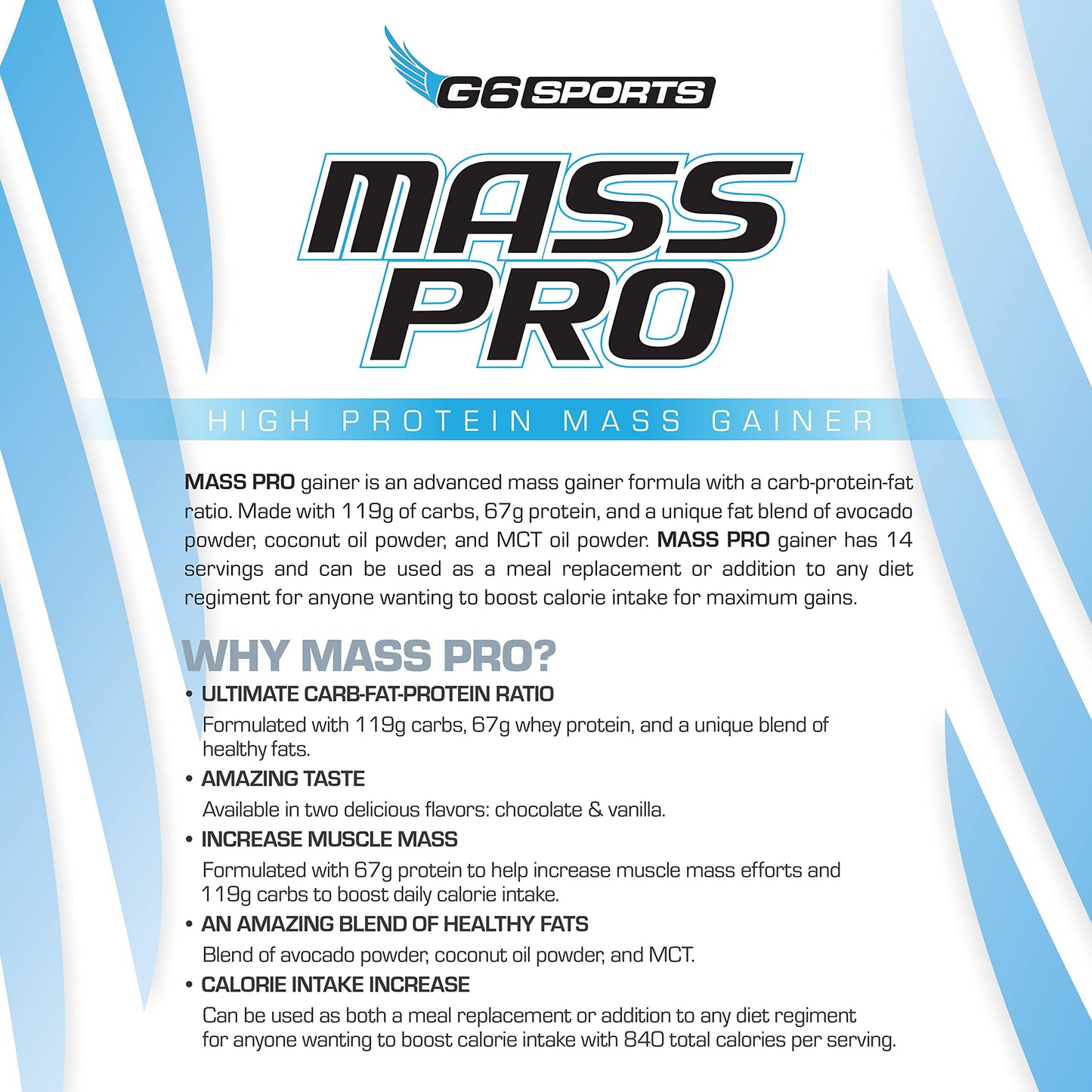 G6 Sports Mass Pro High Protein Mass Gainer Powder 108.16 oz