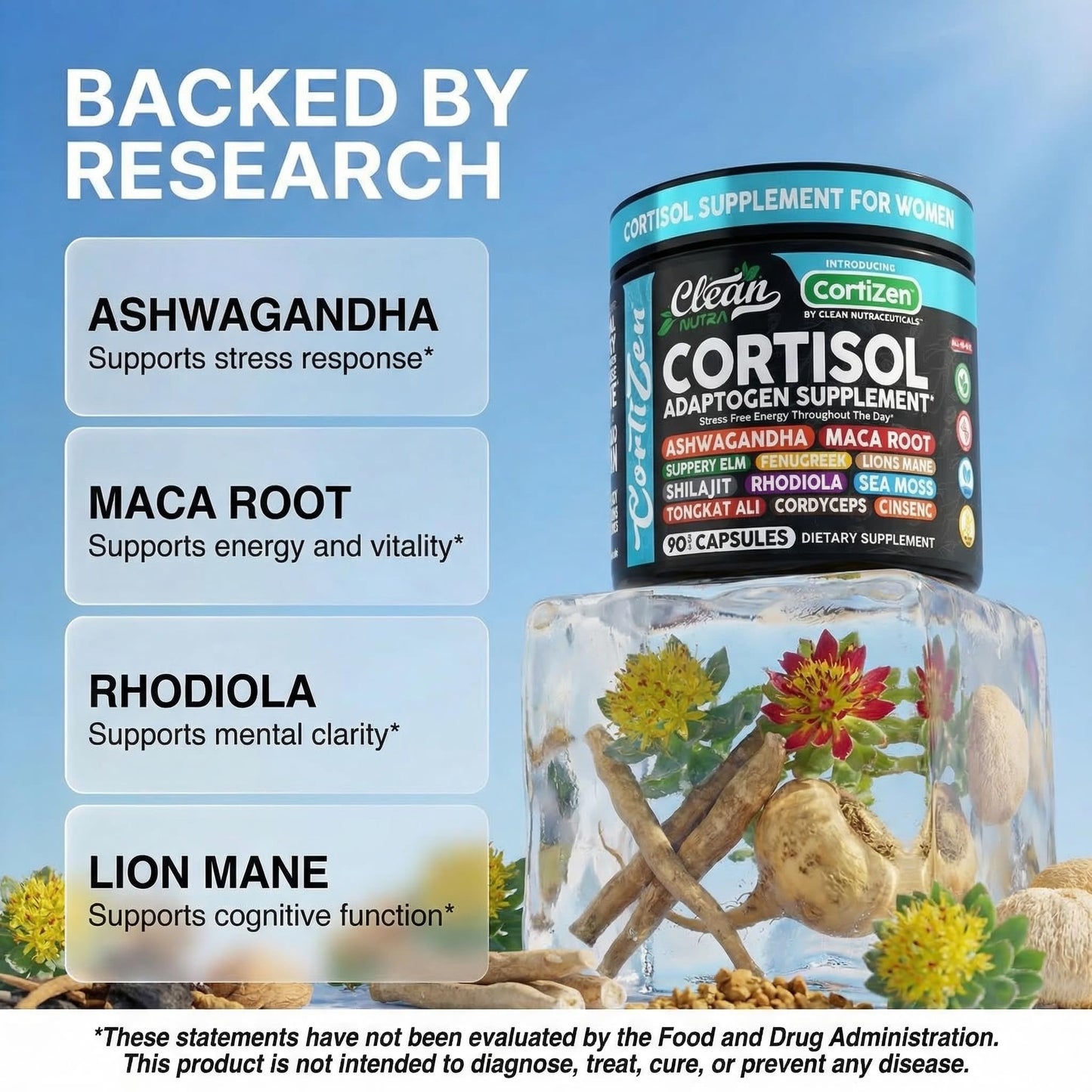 Clean Nutraceuticals Cortisol Supplements for Women 90 Capsules