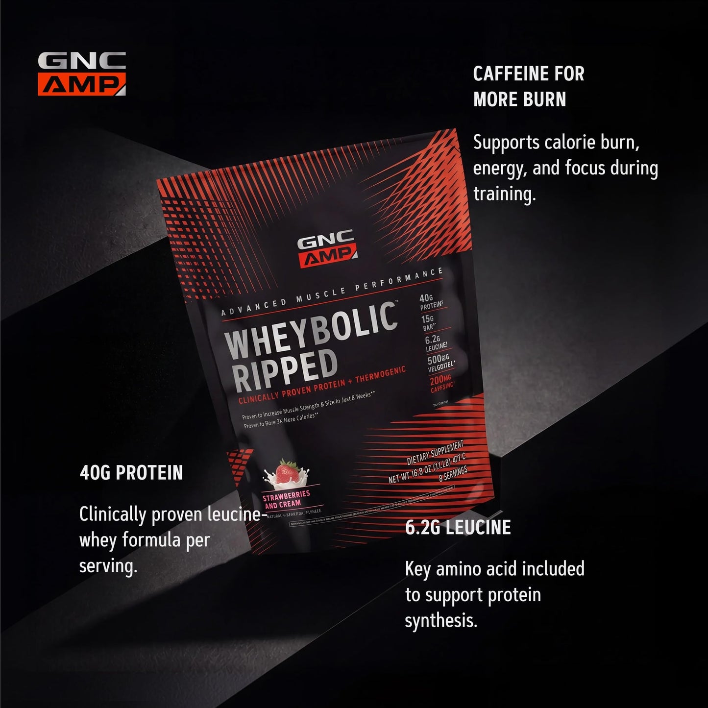 GNC AMP Wheybolic Ripped Protein Powder, Strawberries and Cream, 9 Servings