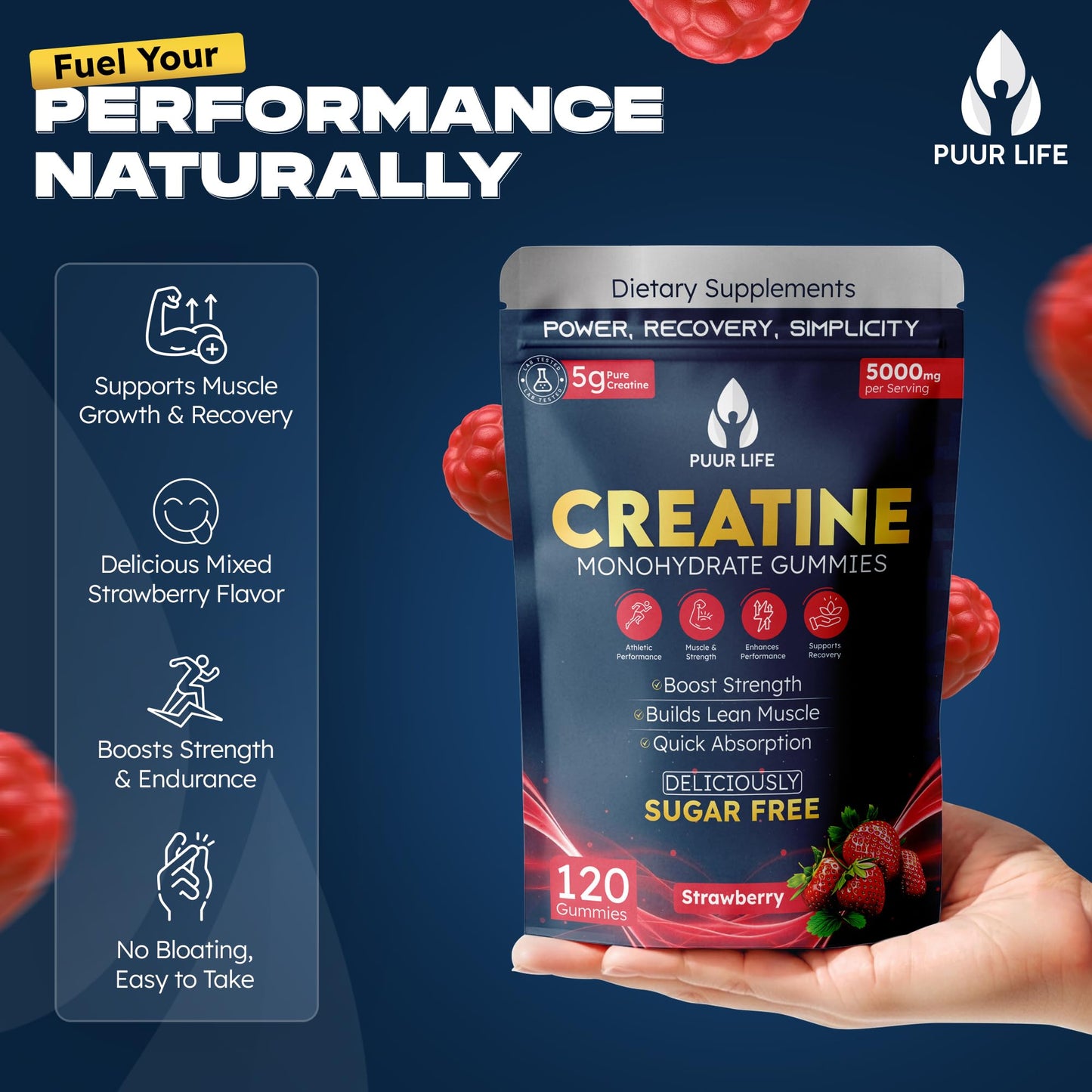 PUUR LIFE Creatine Monohydrate Gummies 120 Count