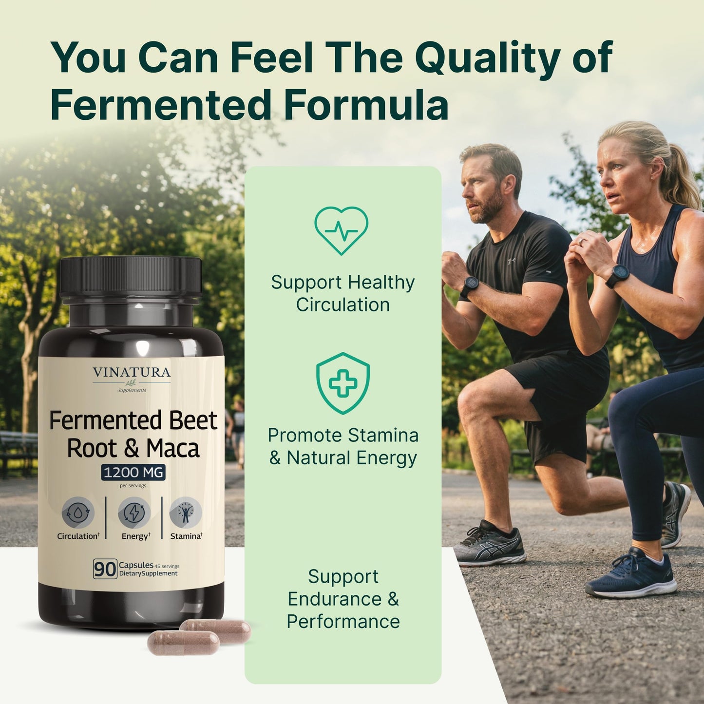 VINATURA Organic Fermented Beet Root with Maca, 1200MG, 90 Capsules
