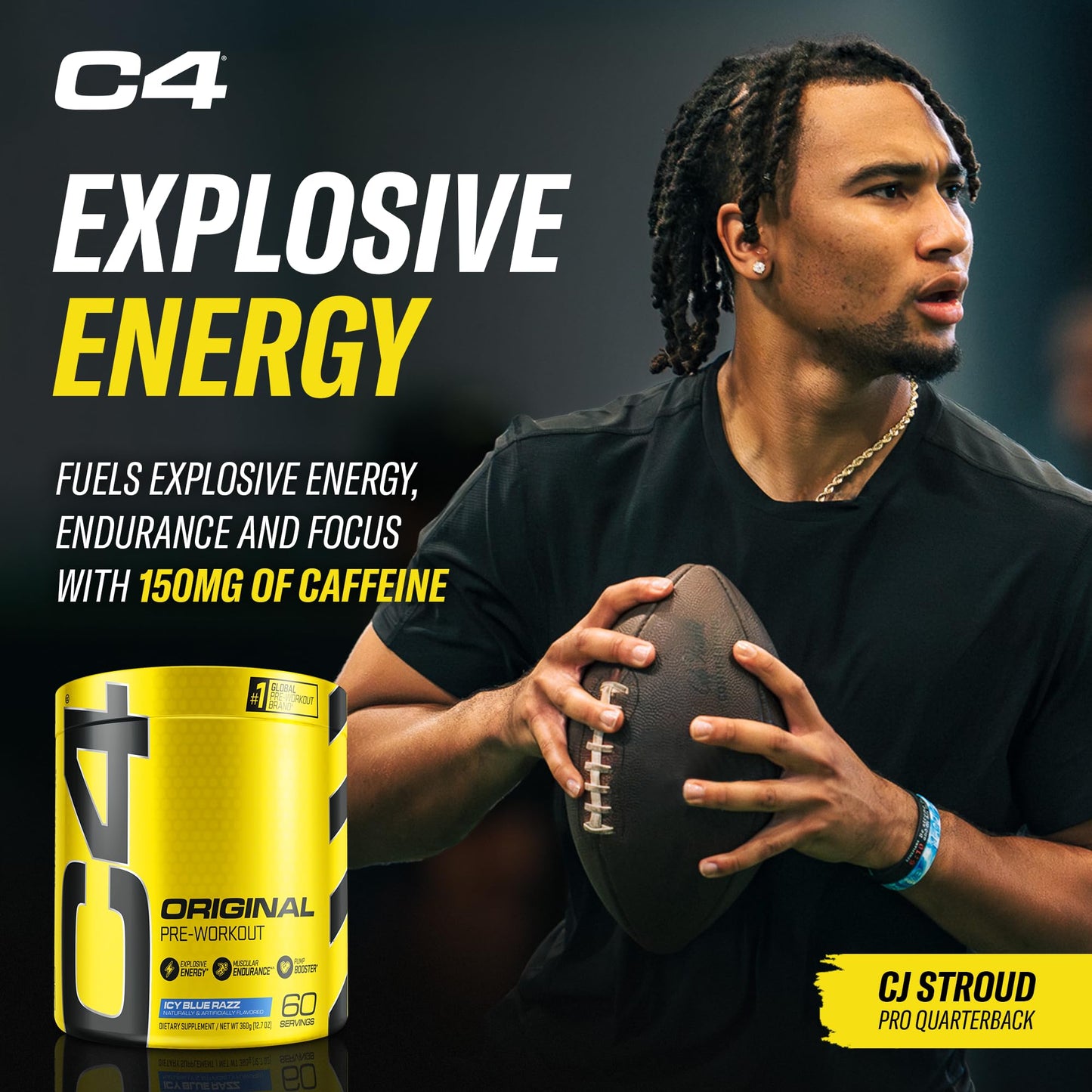 C4 Original Pre Workout Powder Icy Blue Razz 12.7 Ounce