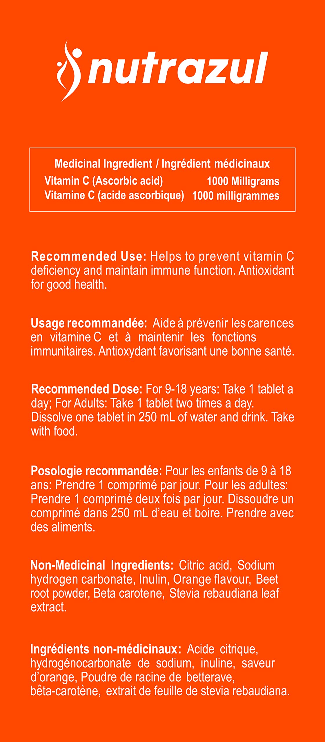 nutrazul Vitamin C 1000mg Effervescent Tablets, 20 Count