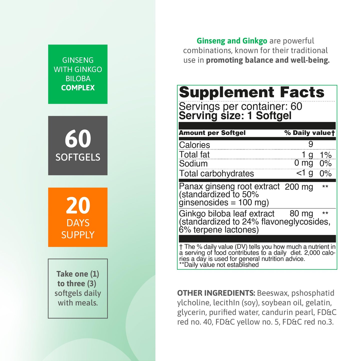 Nutra Nutrition Panax Ginseng & Ginkgo Biloba Energy Memory Focus 60 Capsules