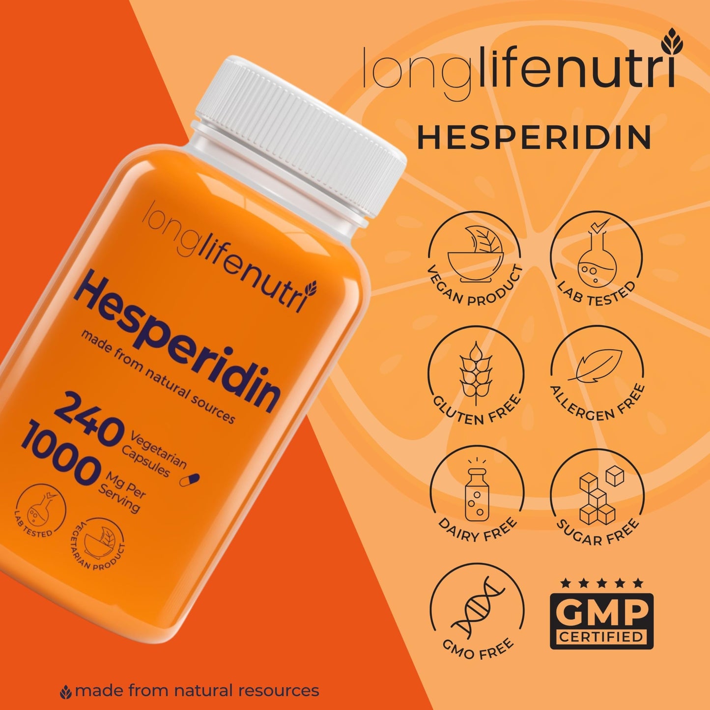 LongLifeNutri Hesperidin 1000mg Capsule 240 Count