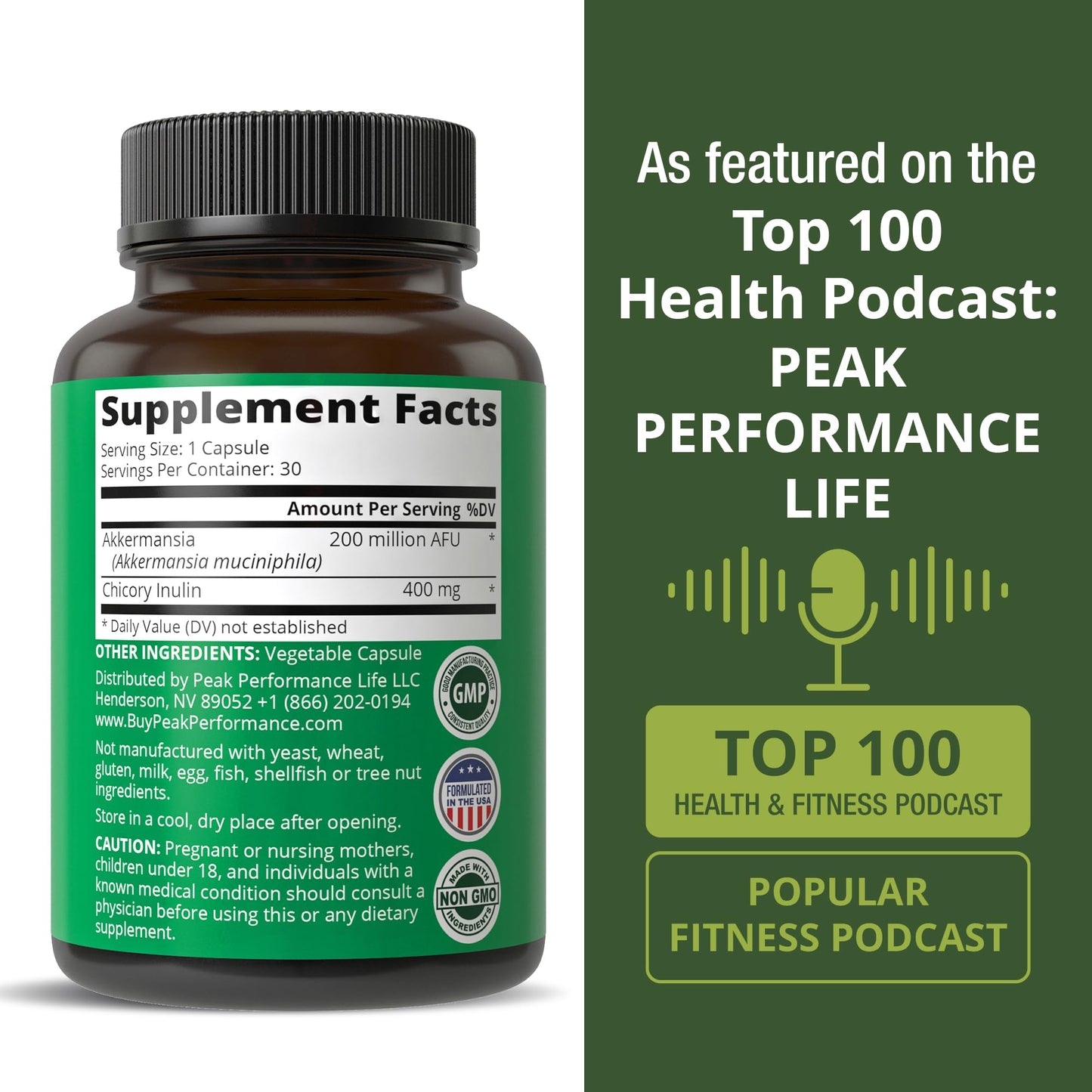 Peak Performance Akkermansia Probiotic to Increase GLP-1 Production 30 Capsules