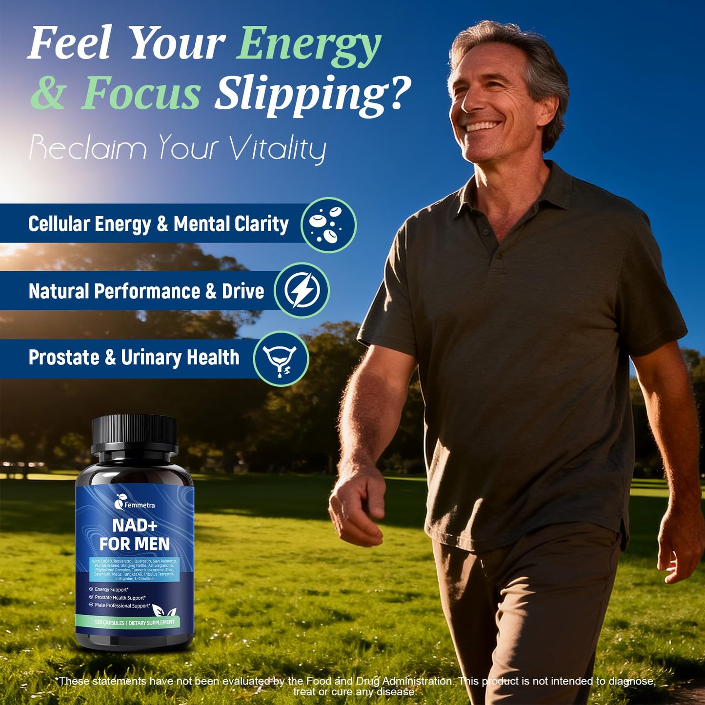 Femmetra NAD Supplements for Men with 40+ Capsules, 240 Count