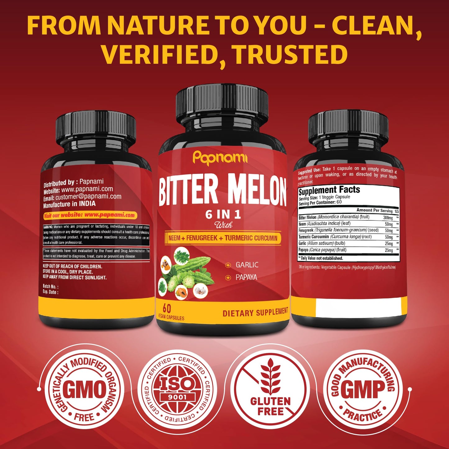 Papnami Organic Bitter Melon Extract Capsules 60 Count
