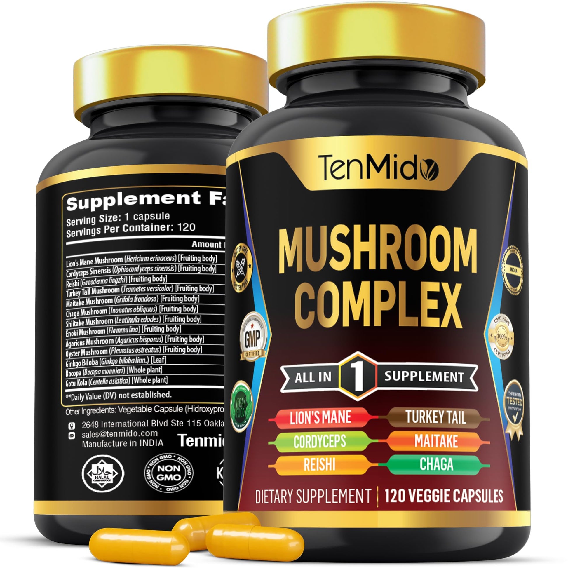 Tenmido Mushroom Complex Supplement 13in1 Formula Capsule 120 Capsules