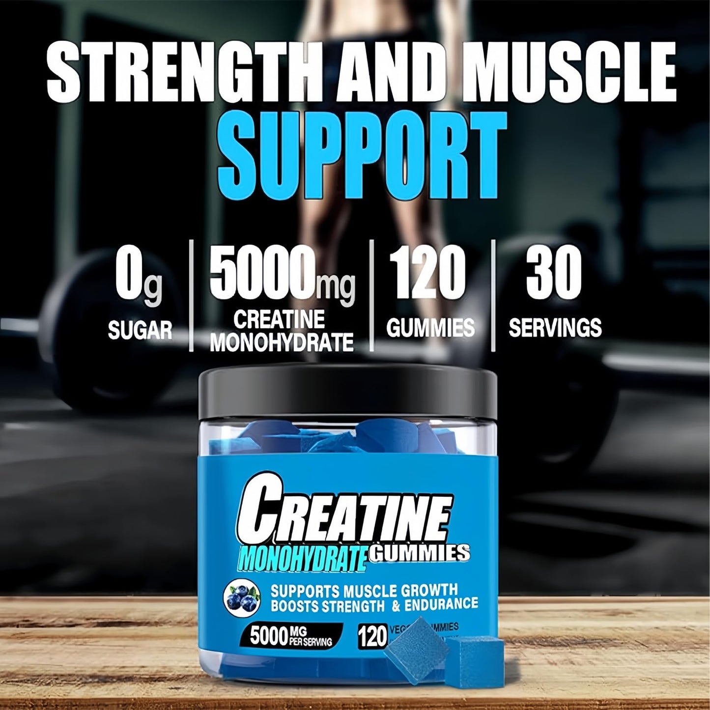 HealthyFinds Sugar Free Creatine Monohydrate Gummies for Men & Women, 120 Count
