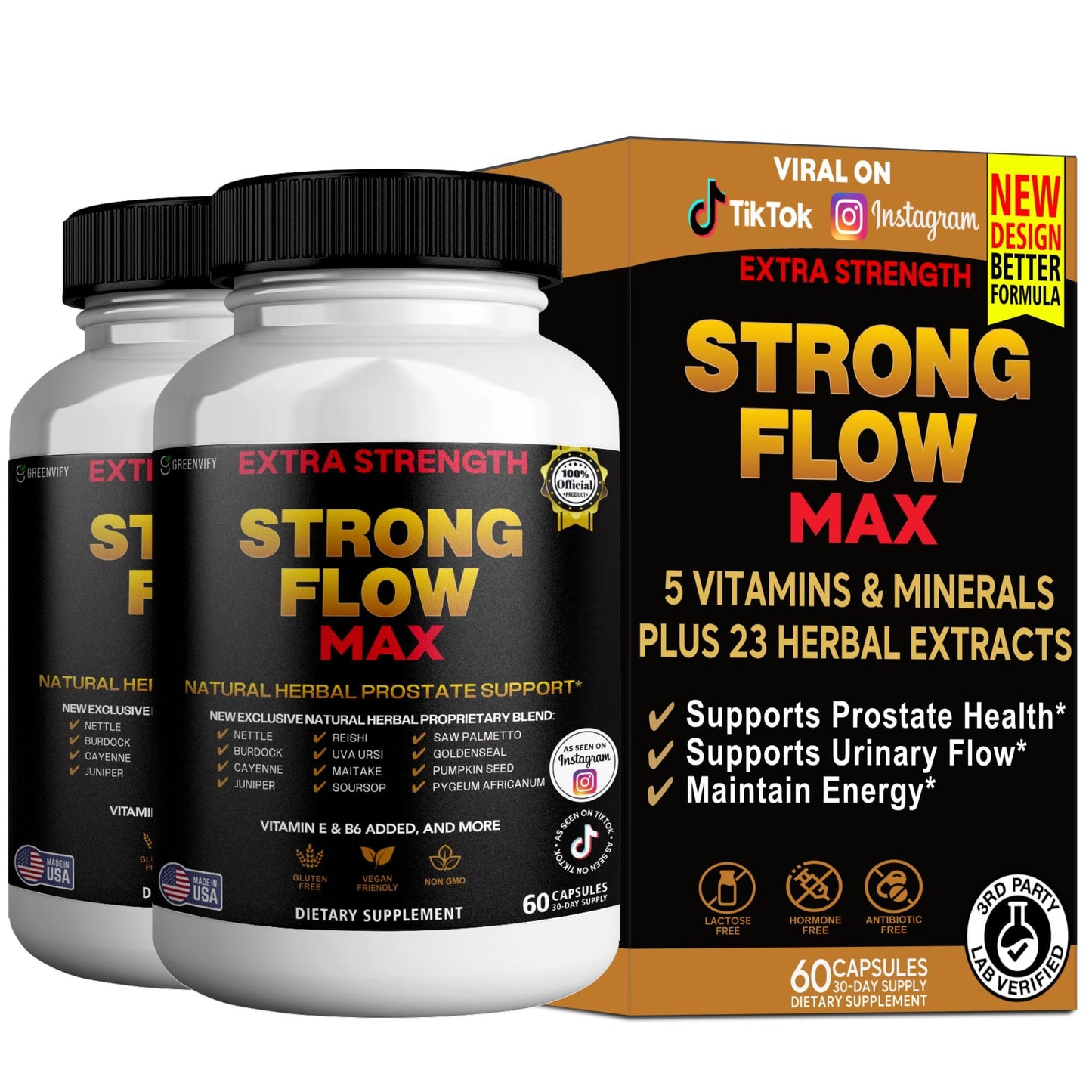 GREENVIFY Strong Flow Max Extra Strength Prostate Support Capsules, 60 Count