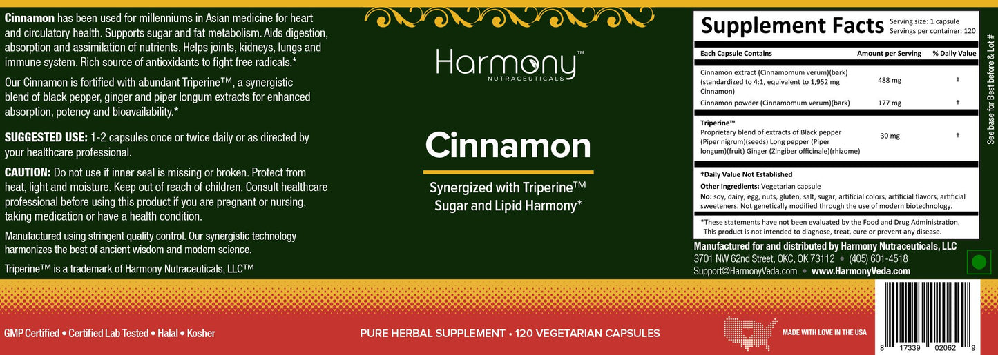 Harmony Nutraceuticals Cinnamon - Superior Ceylon Capsules, 120 Count