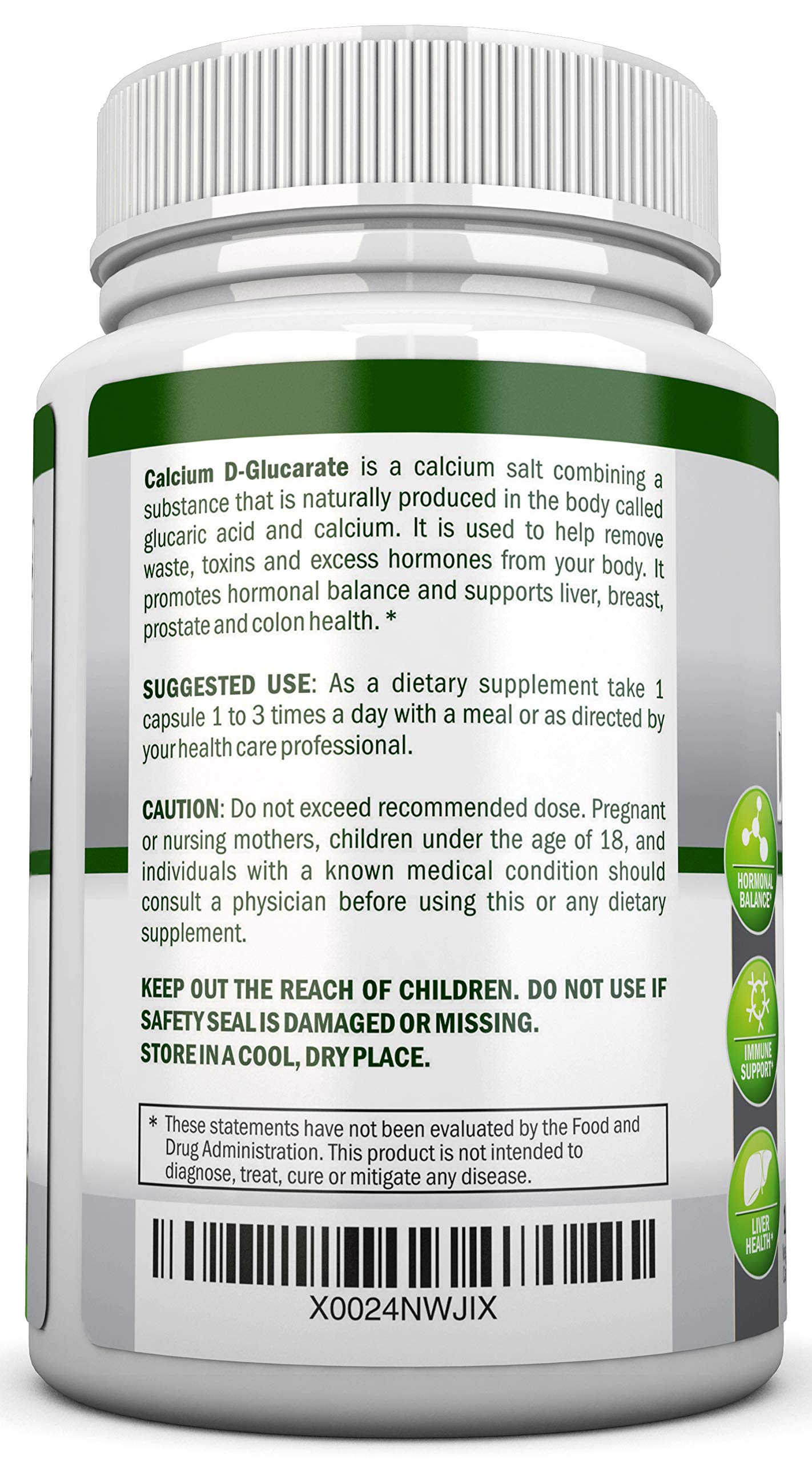 NutriONN Calcium D-Glucarate 500mg Capsules, 120 Count