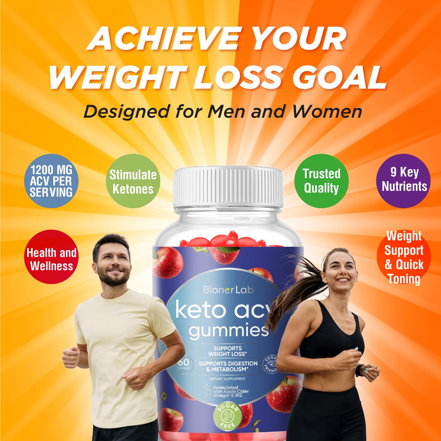 BionerLab Keto ACV Advanced Weight Loss Gummies, 60 Gummies