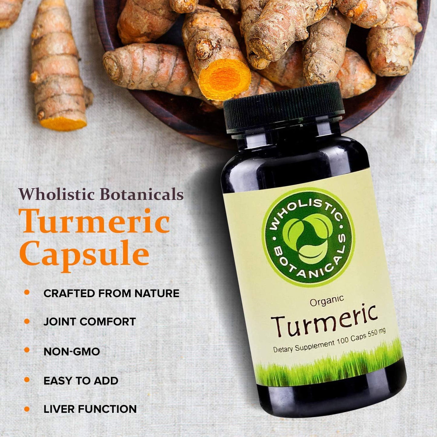 Wholistic Botanicals Turmeric Curcumin Supplement Capsules 100