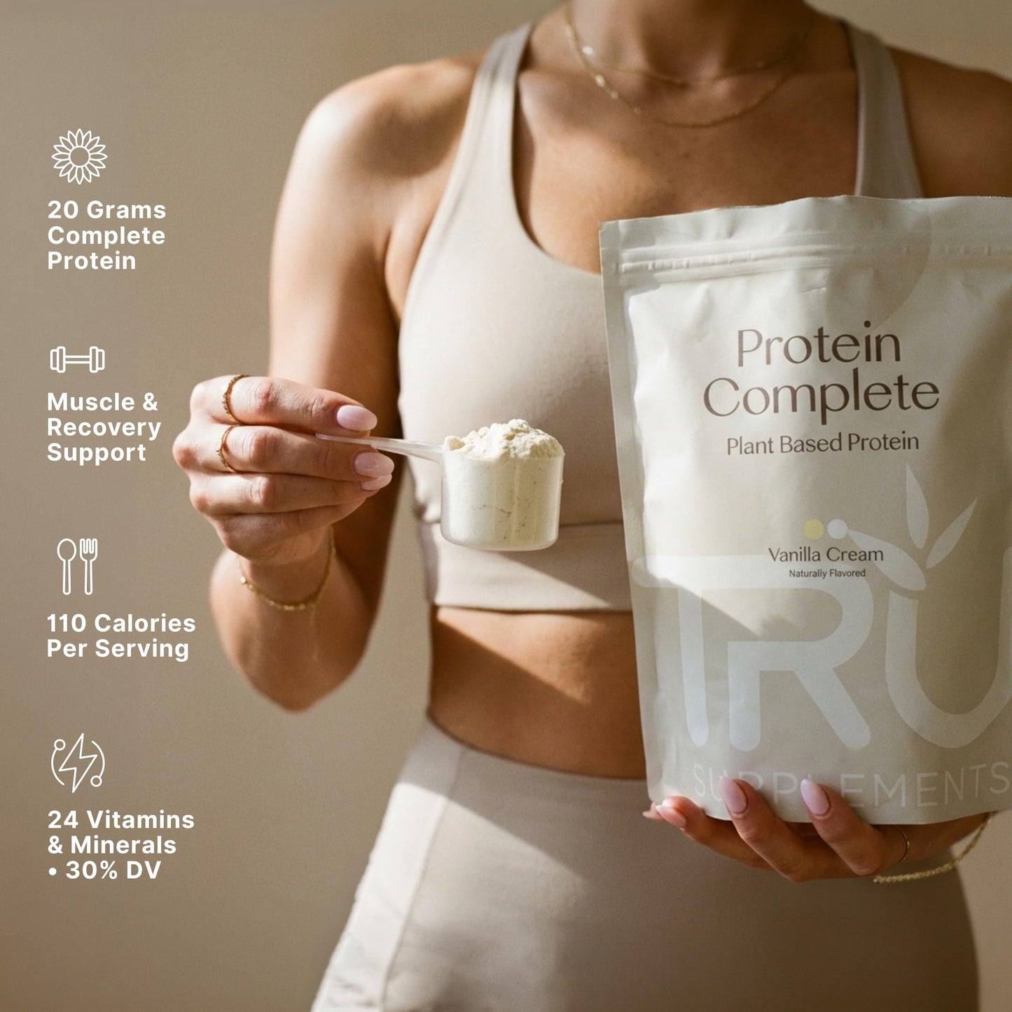 TRU Supplements Plant Based Protein Powder, 25 Servings, Vanilla Cream