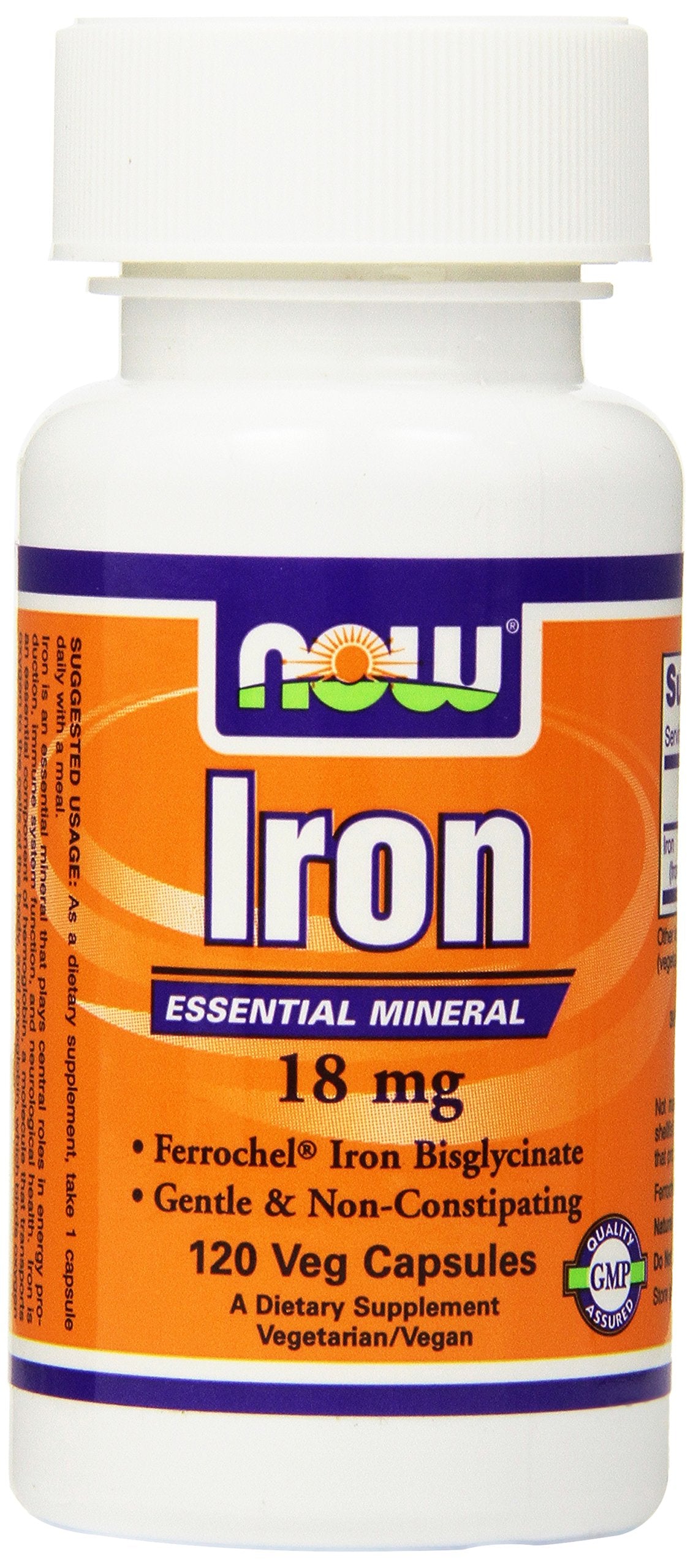 NOW Foods Iron 18 mg Veg Capsules, 120