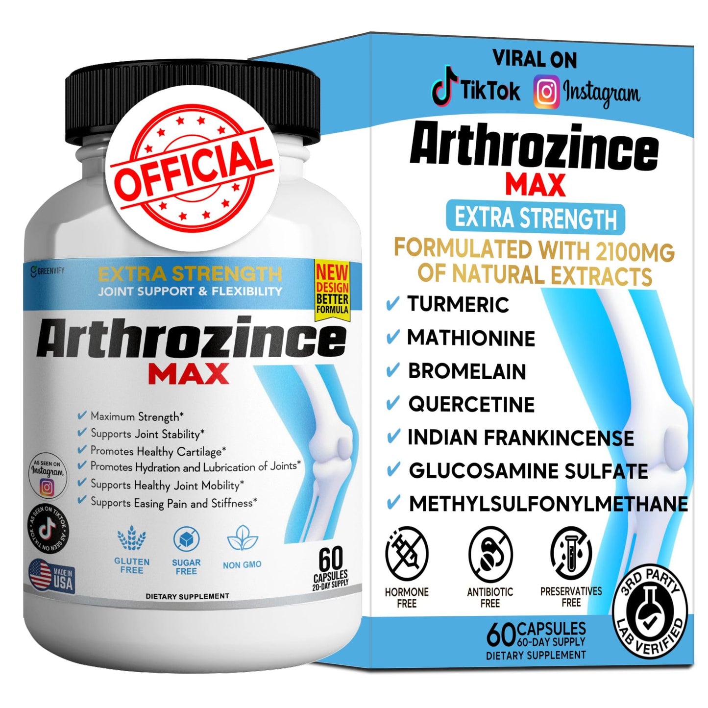 GREENVIFY Arthrozince Max Extra Strength Joint Support Capsule 60 Count