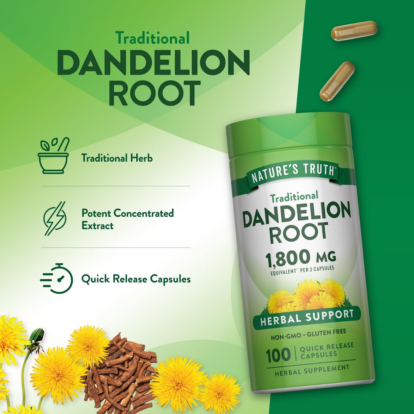 Nature's Truth Dandelion Root Capsules 100 Capsules